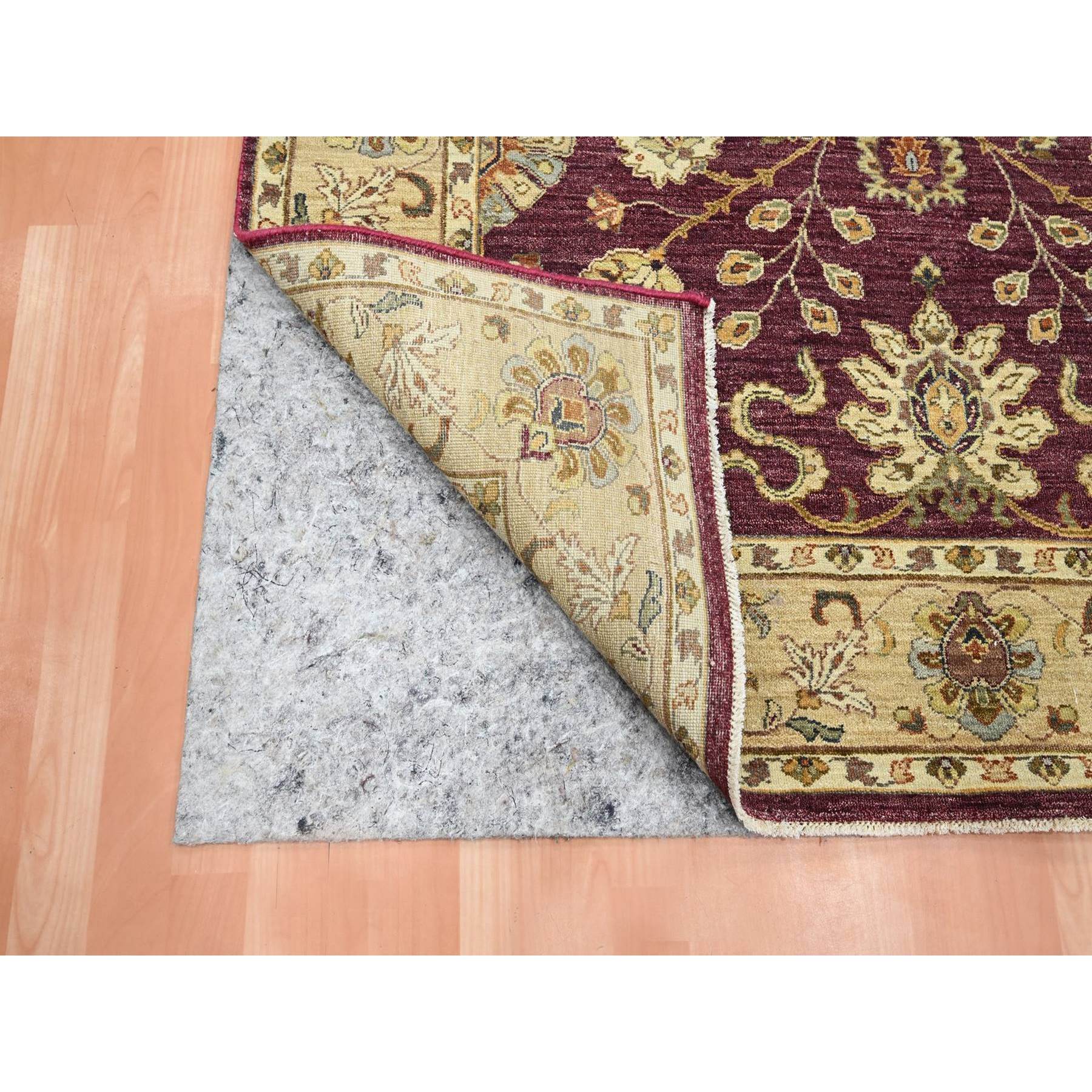 5'1"x6'5" Burgundy Red, Agra with Ziegler Design, Colorful Leaf Pattern, Hand Knotted, Pure Wool, Zero Pile, Oriental Rug HR76364 - Image 3