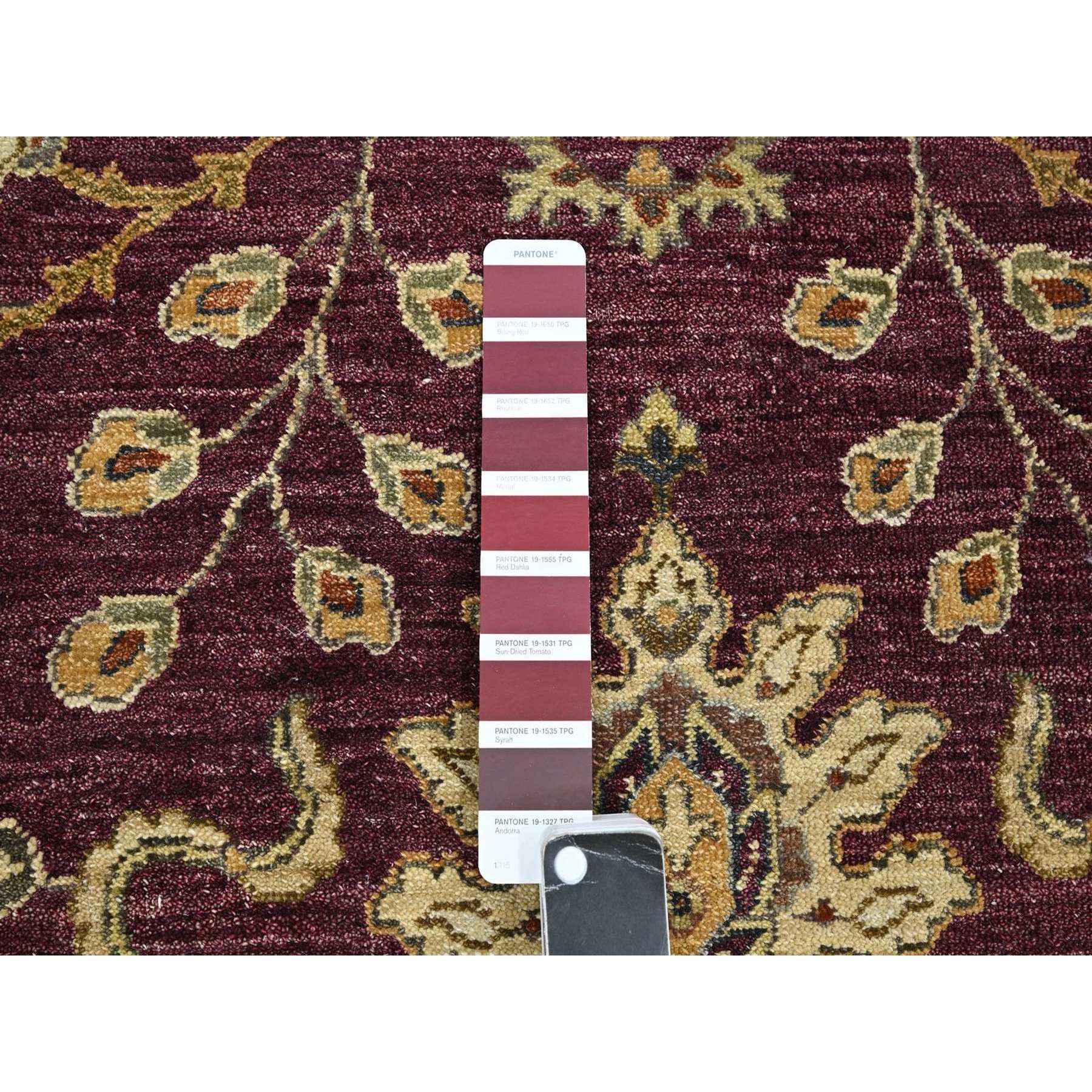5'1"x6'5" Burgundy Red, Agra with Ziegler Design, Colorful Leaf Pattern, Hand Knotted, Pure Wool, Zero Pile, Oriental Rug HR76364 - Image 4