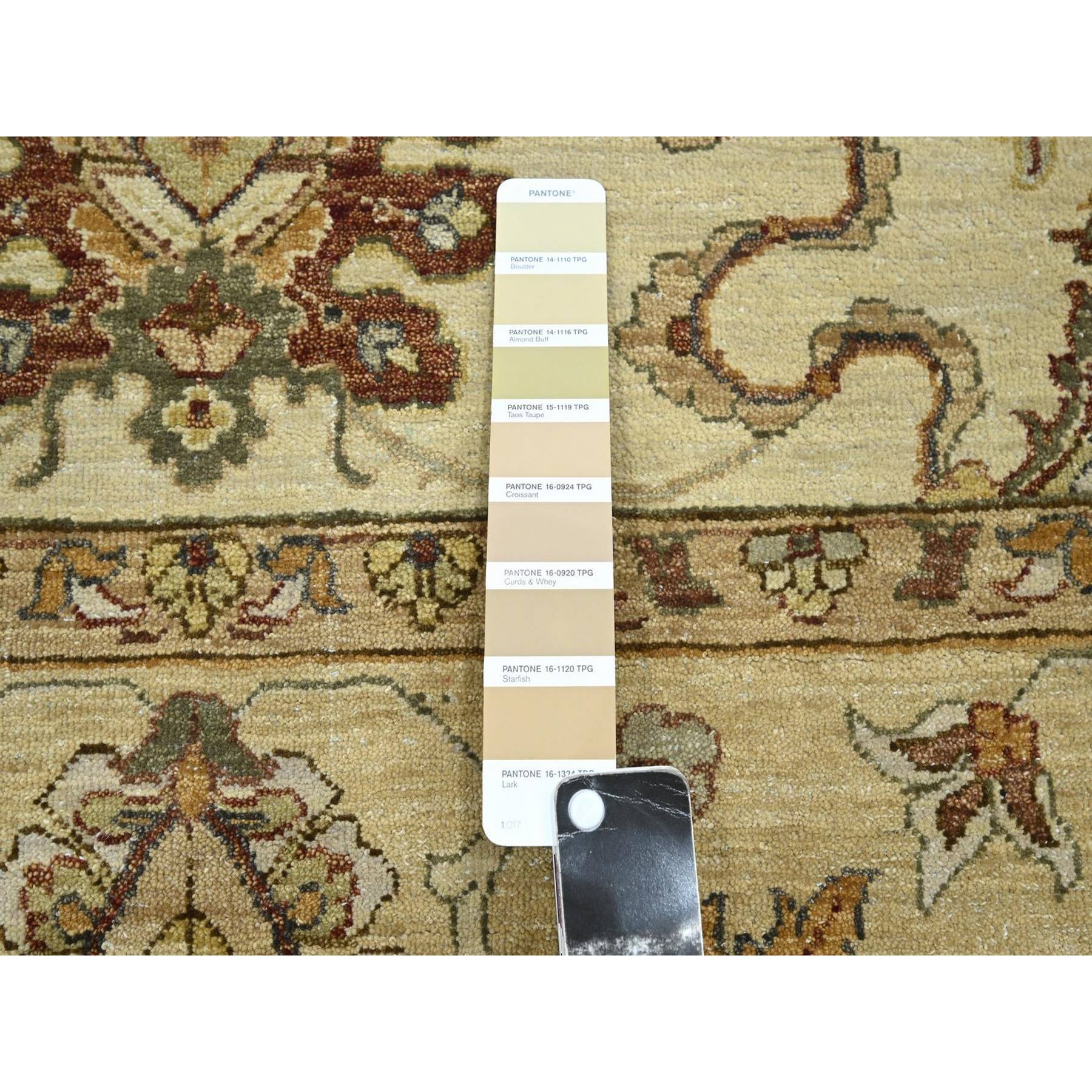 6'5"x8'1" Bone White, Hand Knotted, All Over Leaf Pattern, Agra with Ziegler Design, Zero Pile, Pure Wool, Oriental Rug HR76367 - Image 7