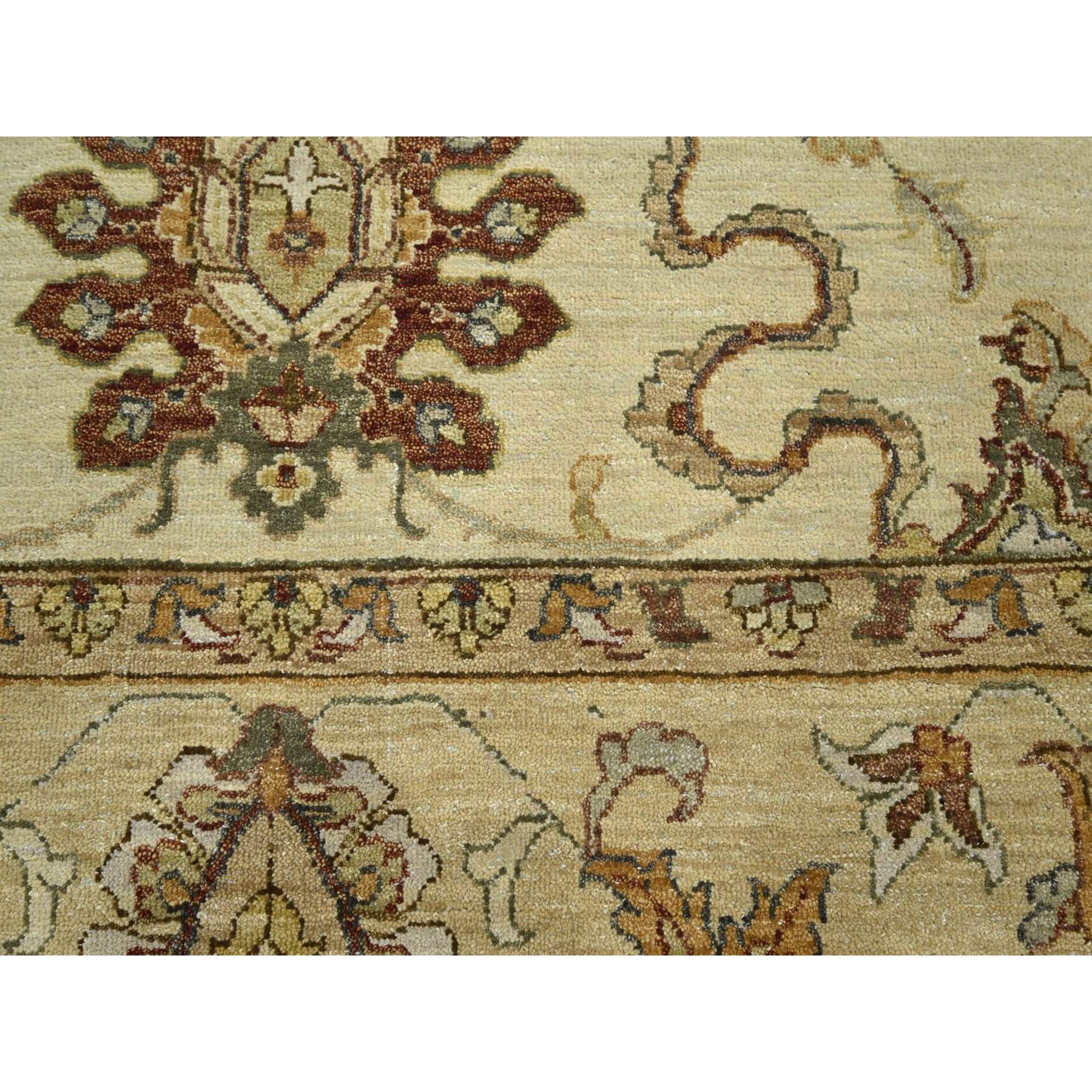 6'5"x8'1" Bone White, Hand Knotted, All Over Leaf Pattern, Agra with Ziegler Design, Zero Pile, Pure Wool, Oriental Rug HR76367 - Image 8