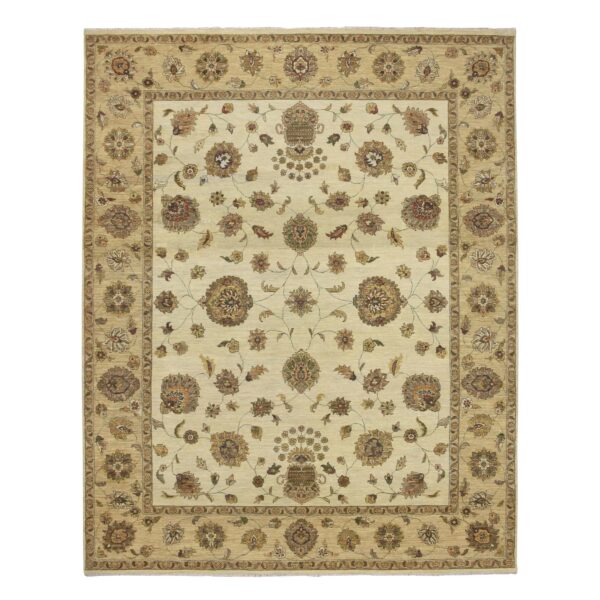 8'x10' Boulder White, Agra with Ziegler Design, All Over Leaf Pattern, Zero Pile, Hand Knotted, 100% Wool, Oriental Rug HR76377