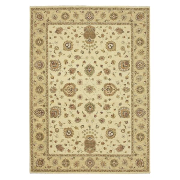 8'3"x11'6" Linen White, Hand Knotted, Agra with Ziegler Design, All Over Leaf Pattern, 100% Wool, Zero Pile, Oriental Rug HR76378
