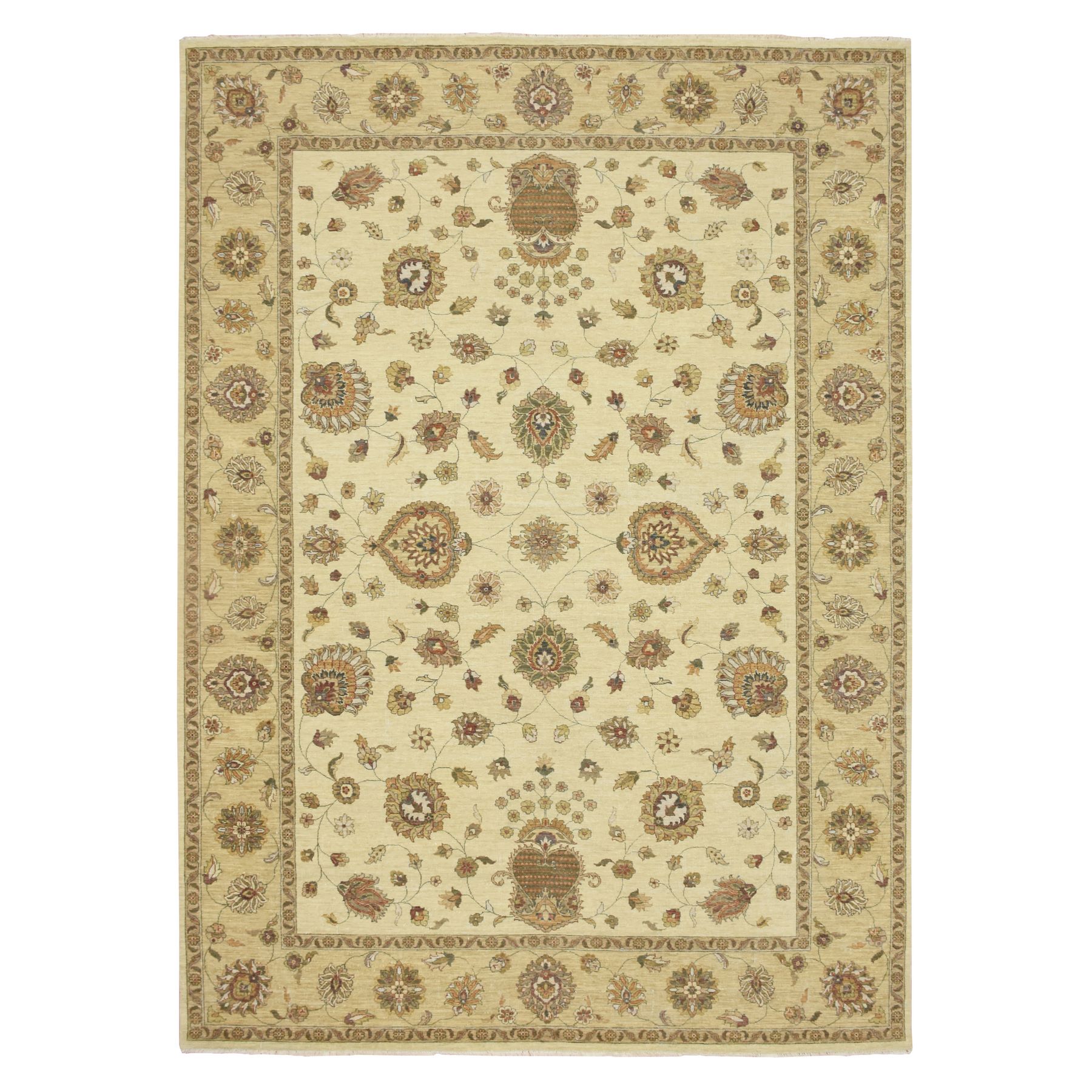 8'3"x11'6" Linen White, Hand Knotted, Agra with Ziegler Design, All Over Leaf Pattern, 100% Wool, Zero Pile, Oriental Rug HR76378