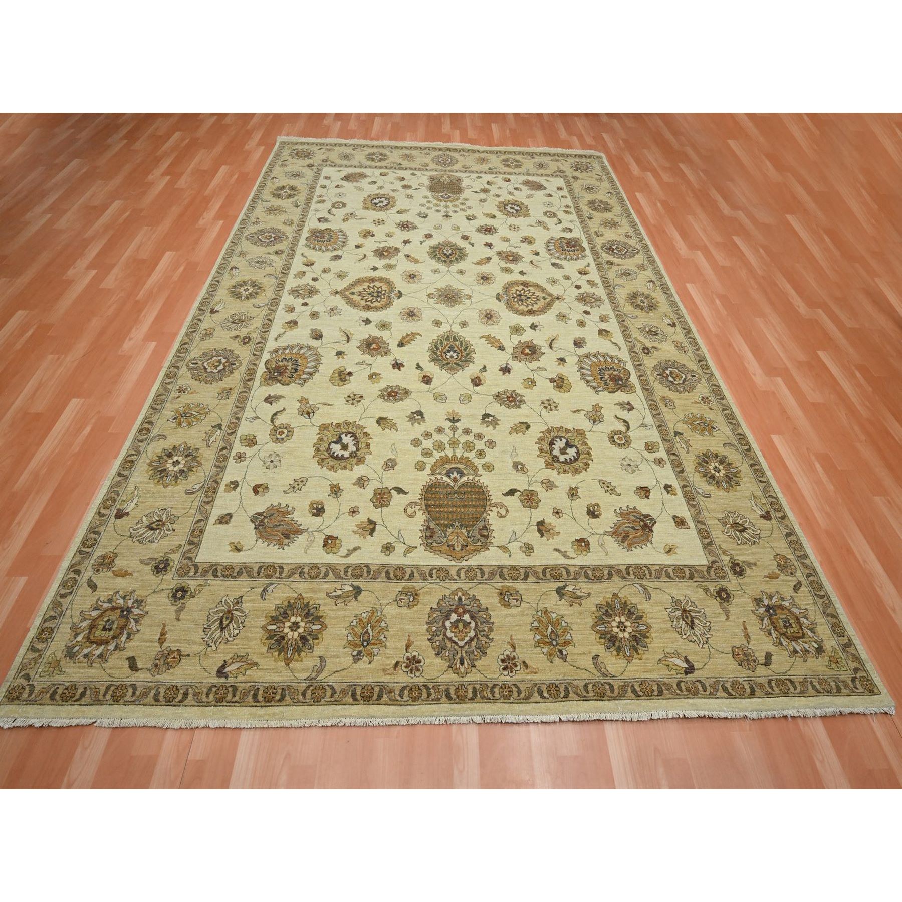 8'3"x11'6" Linen White, Hand Knotted, Agra with Ziegler Design, All Over Leaf Pattern, 100% Wool, Zero Pile, Oriental Rug HR76378 - Image 2