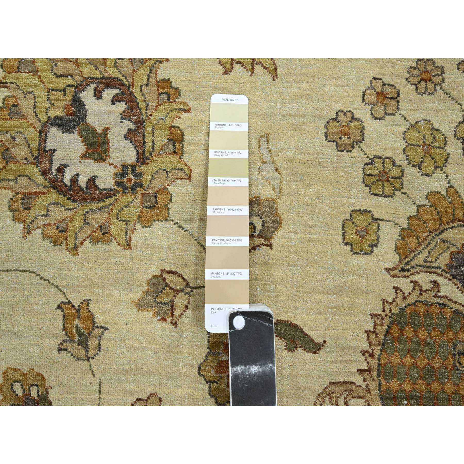 8'3"x11'6" Linen White, Hand Knotted, Agra with Ziegler Design, All Over Leaf Pattern, 100% Wool, Zero Pile, Oriental Rug HR76378 - Image 7