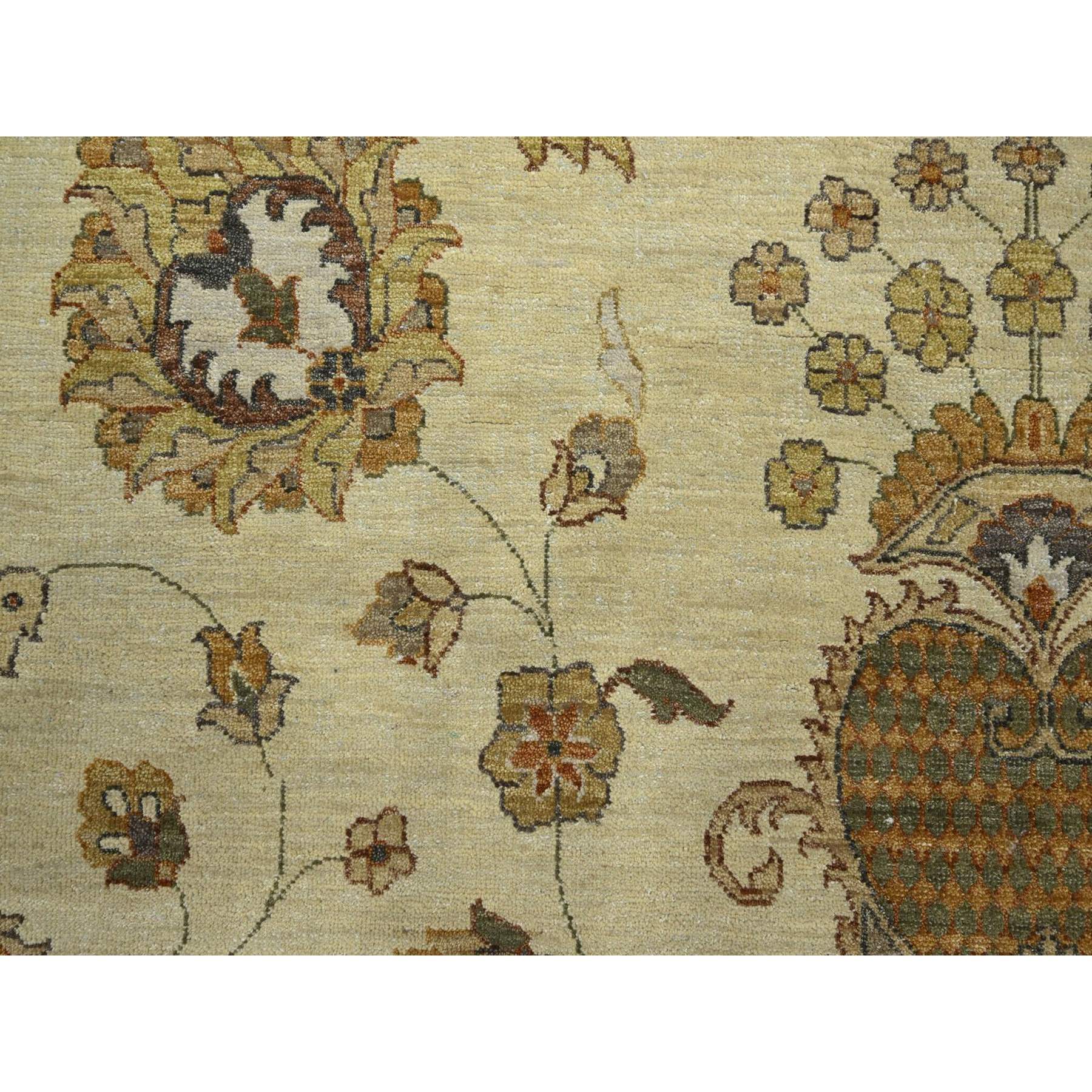 8'3"x11'6" Linen White, Hand Knotted, Agra with Ziegler Design, All Over Leaf Pattern, 100% Wool, Zero Pile, Oriental Rug HR76378 - Image 8