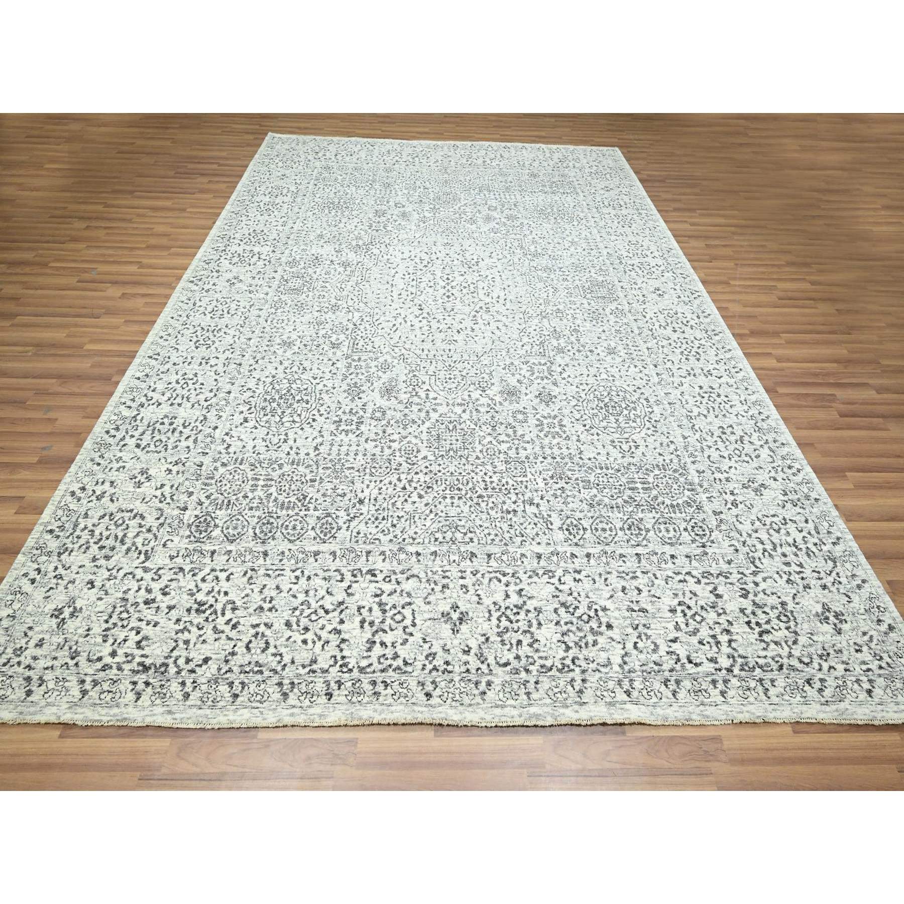 9'1"x12' Alabaster White, Pre Historic 14th Century Influence, Mamluk Design, Natural Dyes, Hand Knotted, Pure Wool, Oriental Rug HR76547 - Image 2