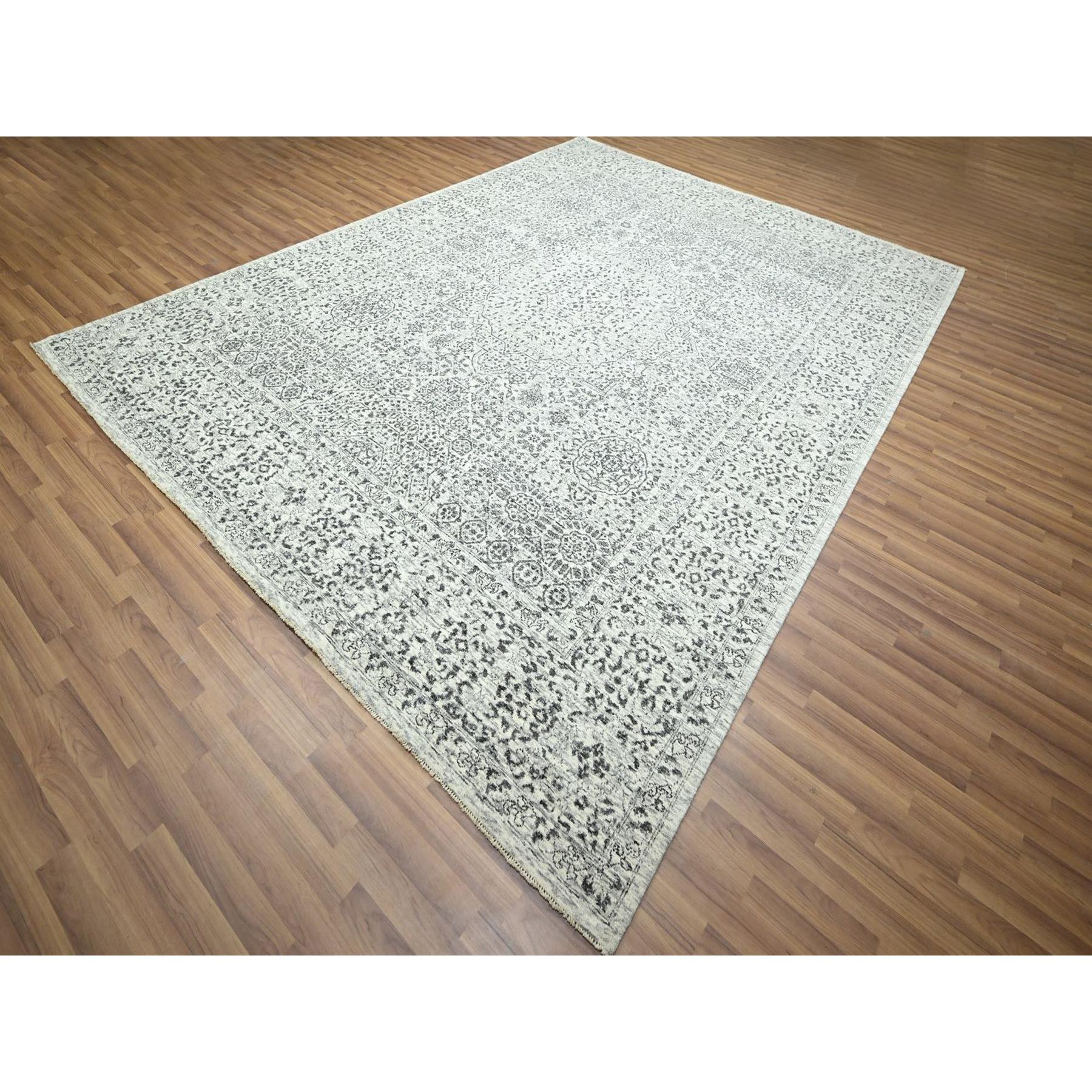 9'1"x12' Alabaster White, Pre Historic 14th Century Influence, Mamluk Design, Natural Dyes, Hand Knotted, Pure Wool, Oriental Rug HR76547 - Image 3