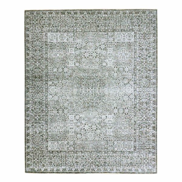 8'2"x10'2" Sonic Gray, Pre Historic 14th Century Influence, Mamluk Design, Natural Dyes, Hand Knotted, Pure Wool, Oriental Rug HR76549