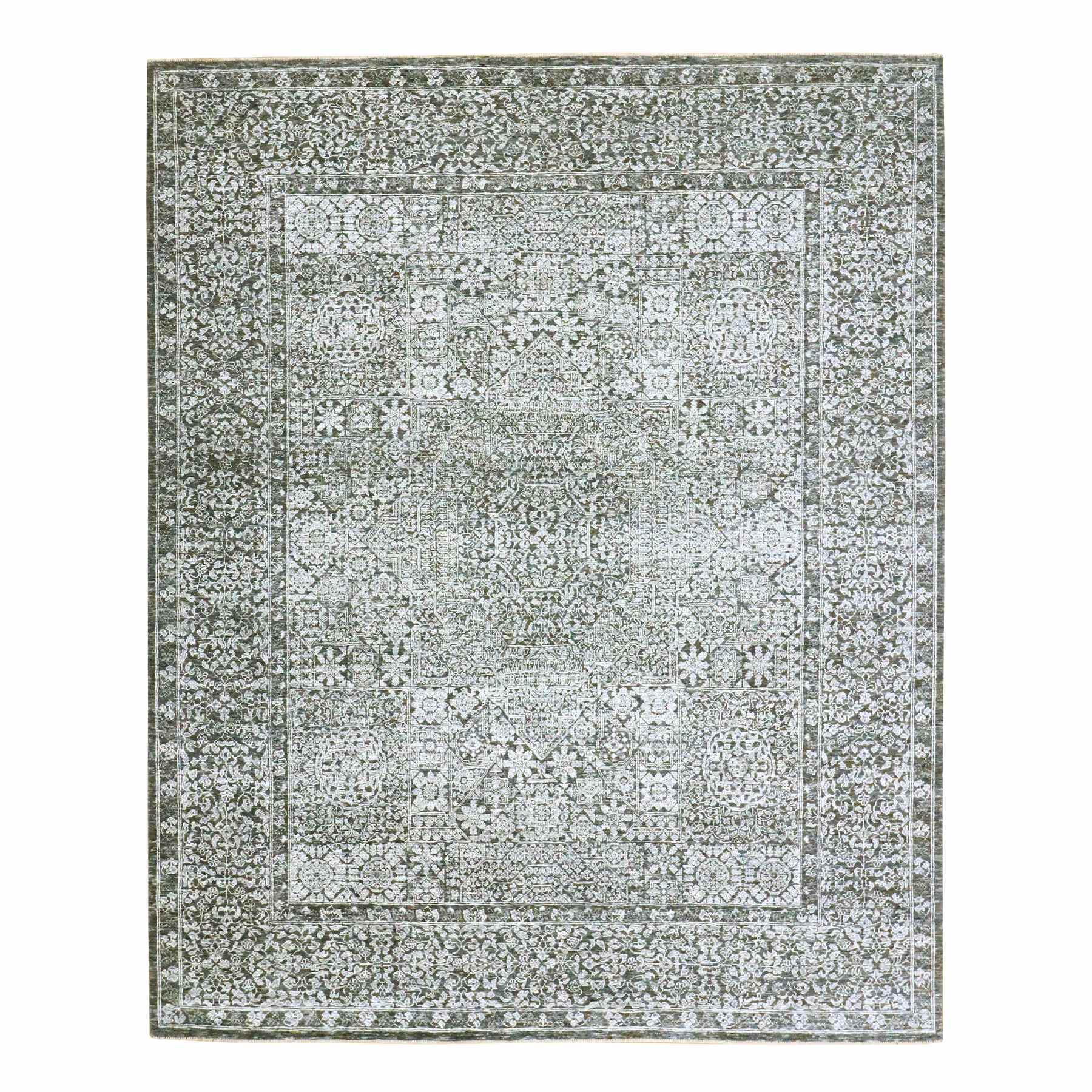 8'2"x10'2" Sonic Gray, Pre Historic 14th Century Influence, Mamluk Design, Natural Dyes, Hand Knotted, Pure Wool, Oriental Rug HR76549
