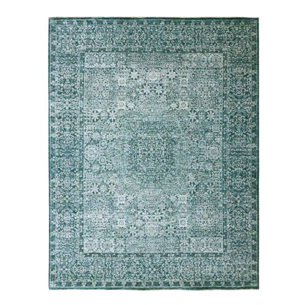 8'x10'3" Teal Green, Pre Historic 14th Century Influence, Mamluk Design, Natural Dyes, Hand Knotted, Pure Wool, Oriental Rug HR76551