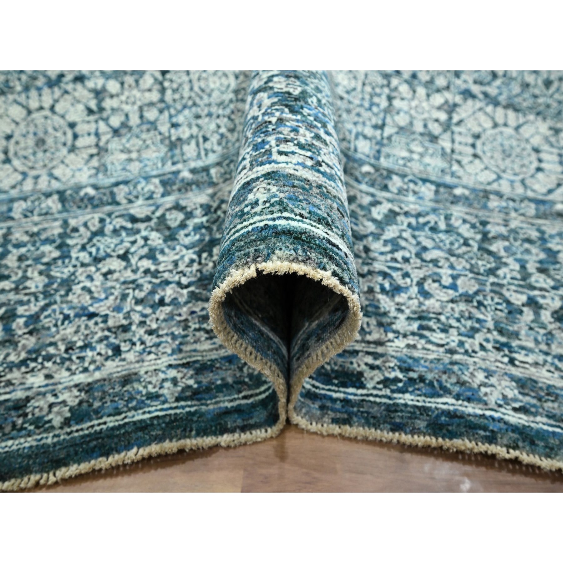 8'x10'1" Turkish Blue, Pre Historic 14th Century Influence, Mamluk Design, Natural Dyes, Hand Knotted, Pure Wool, Oriental Rug HR76559 - Image 5