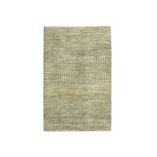 2'x3' Ecru Brown, Modern Grass Design, Hand Knotted, Wool with touch of Silk, Tone on Tone, Lush and Plush, Mat, Sample, Oriental Rug HR76604