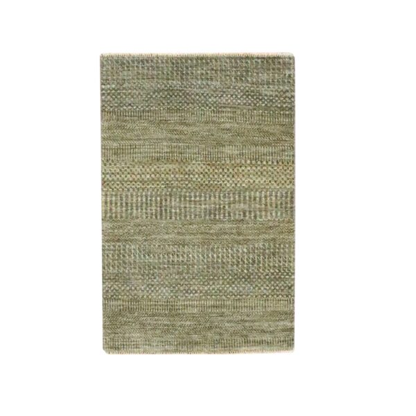 2'x3' Cedar Brown, Hand Knotted, Modern Grass Design, Wool with touch of Silk, Tone on Tone, Lush and Plush, Sample, Mat, Oriental Rug HR76605