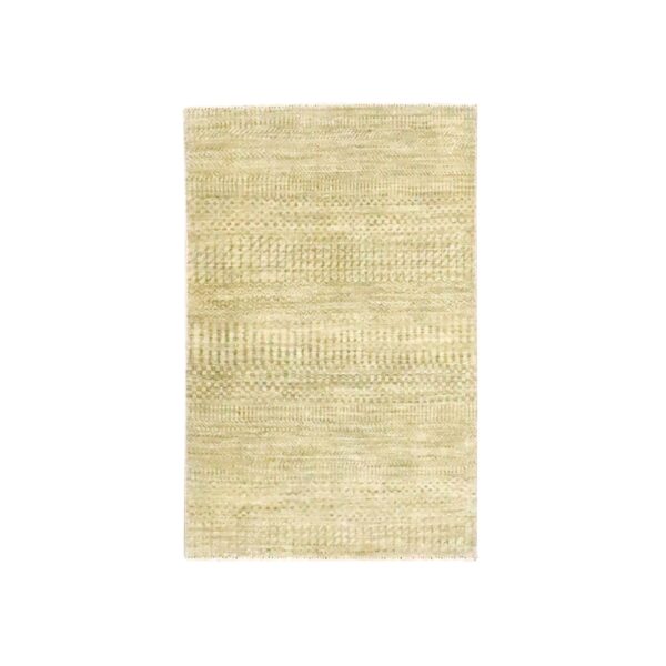2'x3' Beige, Tone on Tone, Modern Grass Design, Hand Knotted, Wool with touch of Silk, Lush and Plush, Sample, Mat, Oriental Rug HR76609