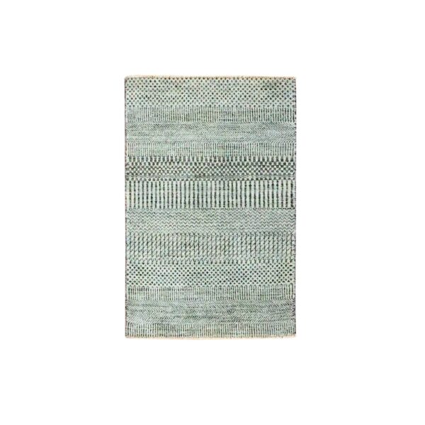 2'x3' Cloud Gray, Modern Grass Design, Hand Knotted, Wool with touch of Silk, Tone on Tone, Lush and Plush, Sample, Mat, Oriental Rug HR76611
