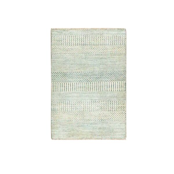 2'x3' Gray-Beige, Tone on Tone, Modern Grass Design, Hand Knotted, Wool with touch of Silk, Lush and Plush, Sample, Mat, Oriental Rug HR76617