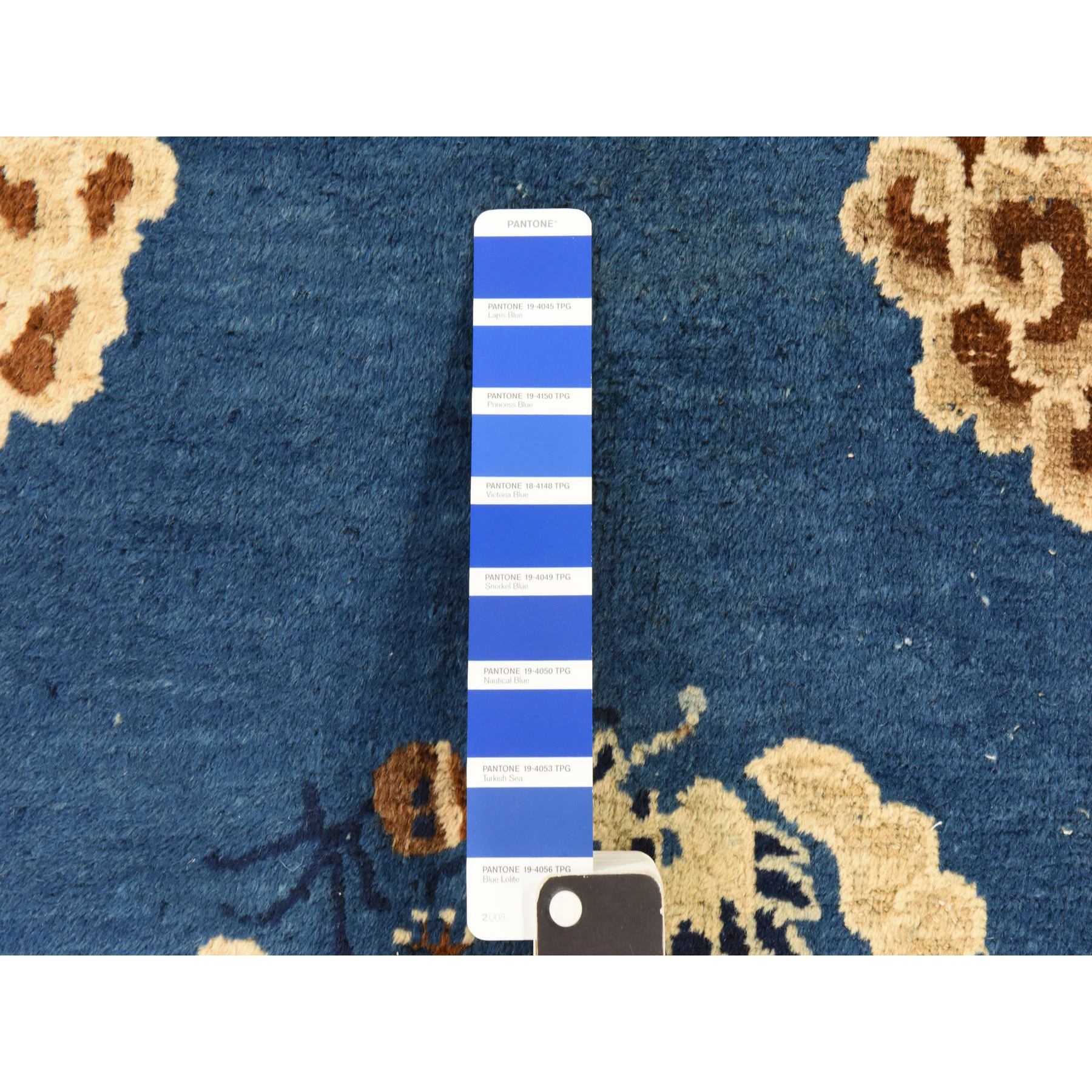 3'x5'6" Imperial Blue, Antique Chinese Peking with a Dragon Center Medallion, Good Condition and Clean, Full Pile and Soft, 100% Wool, Hand Knotted, Oriental Rug HR78478 - Image 3