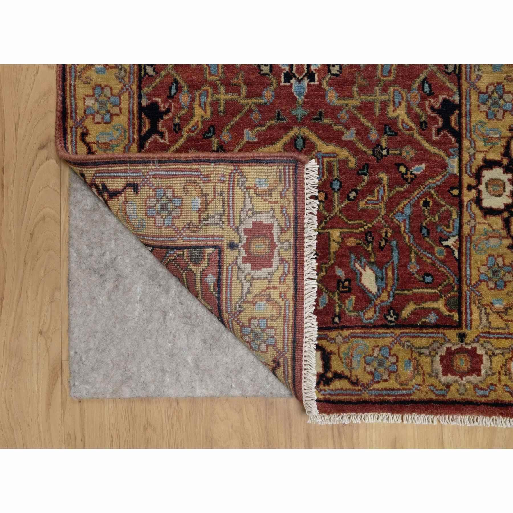 2'1"x3'3" Chili Red, Hand Knotted, Antiqued Fine Heriz Re-Creation with All Over Vines Design, Hand Spun New Zealand Wool, Vegetable Dyes, Mat, Sample, Oriental Rug HR91484 - Image 3