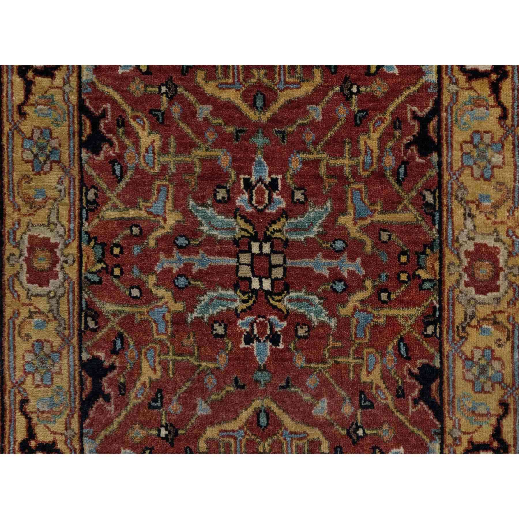 2'1"x3'3" Chili Red, Hand Knotted, Antiqued Fine Heriz Re-Creation with All Over Vines Design, Hand Spun New Zealand Wool, Vegetable Dyes, Mat, Sample, Oriental Rug HR91484 - Image 5
