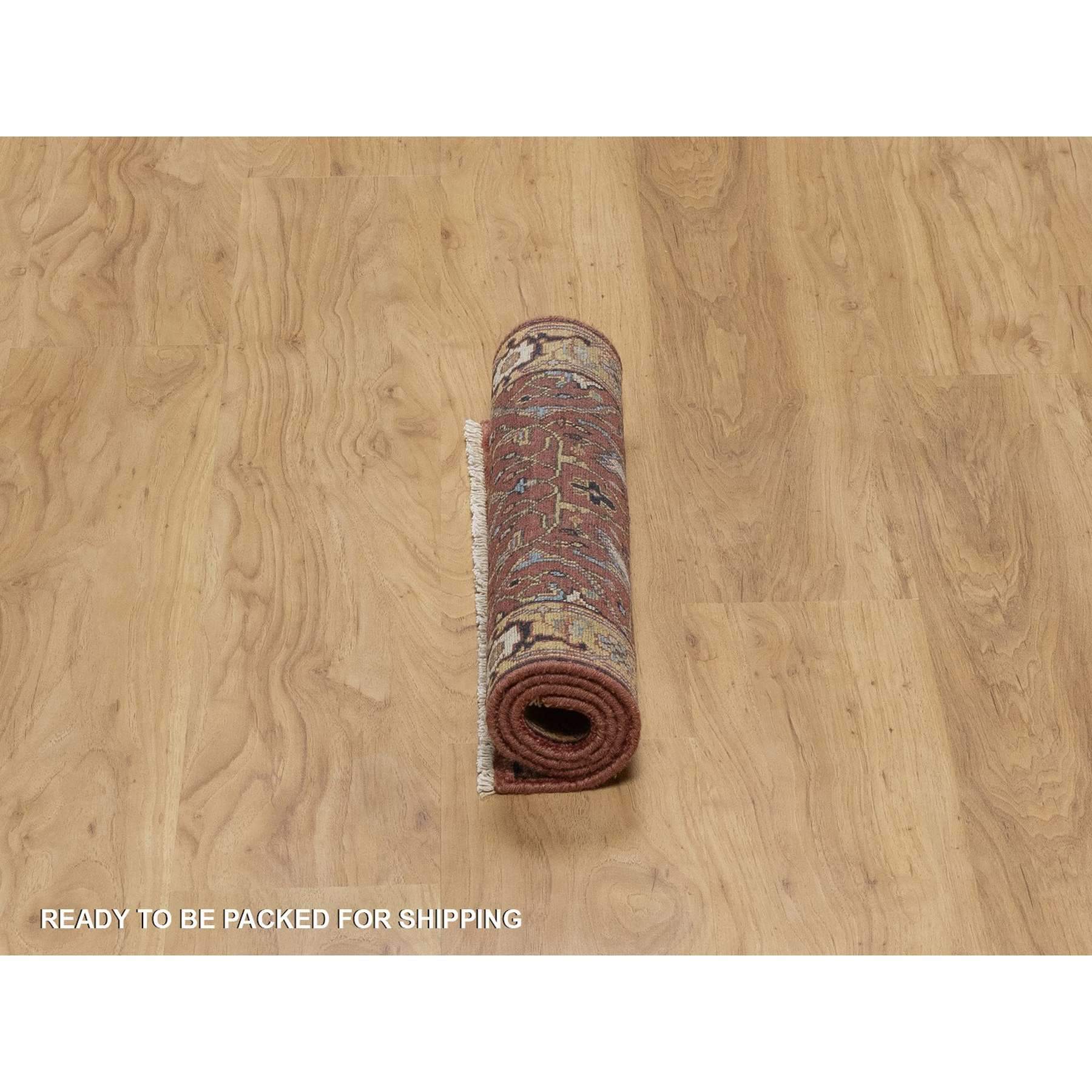 2'1"x3'3" Chili Red, Hand Knotted, Antiqued Fine Heriz Re-Creation with All Over Vines Design, Hand Spun New Zealand Wool, Vegetable Dyes, Mat, Sample, Oriental Rug HR91484 - Image 6