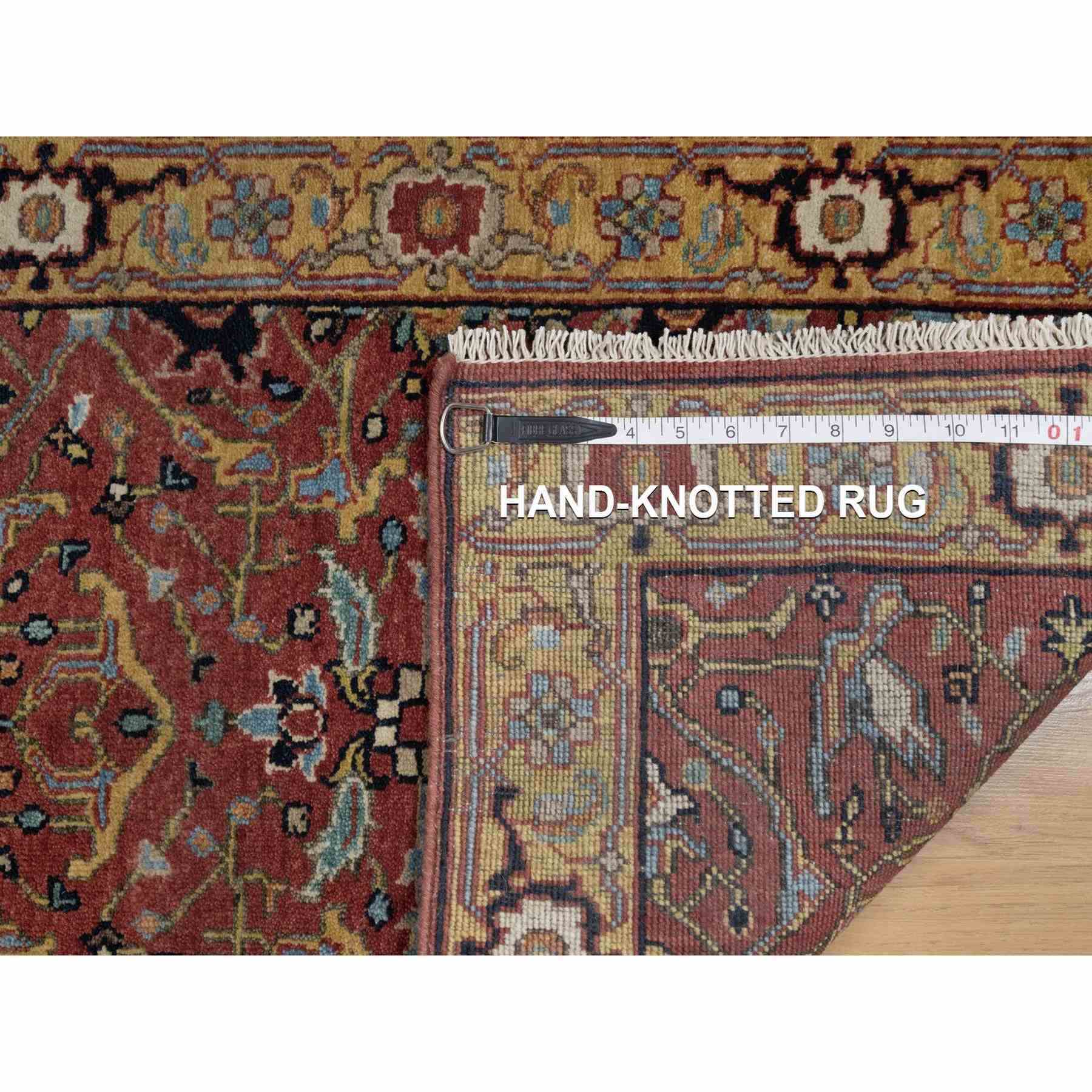 2'1"x3'3" Chili Red, Hand Knotted, Antiqued Fine Heriz Re-Creation with All Over Vines Design, Hand Spun New Zealand Wool, Vegetable Dyes, Mat, Sample, Oriental Rug HR91484 - Image 8