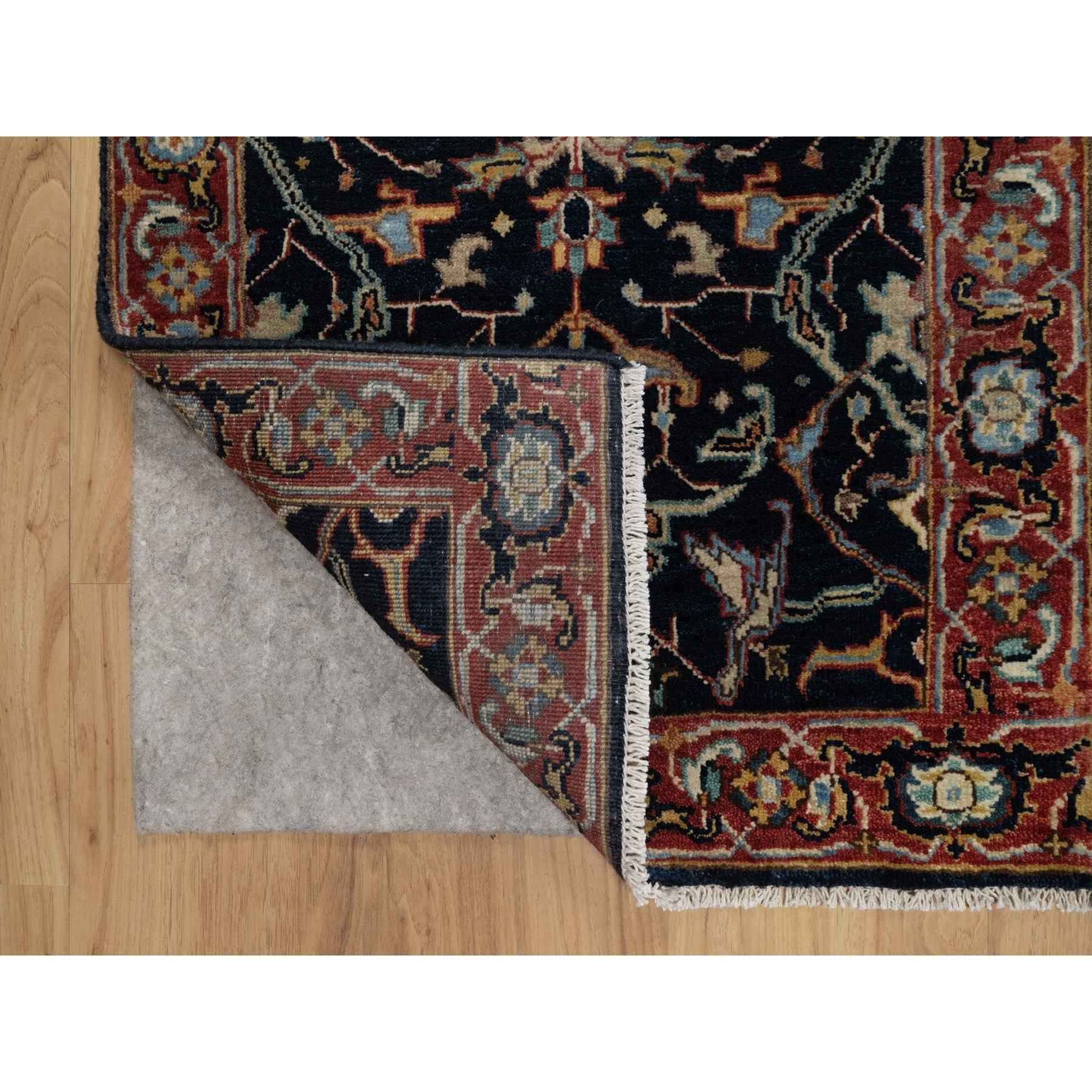 2'x3'2" Midnight Blue, Antiqued Fine Heriz Re-Creation with All Over Vines Design, Hand Knotted, Hand Spun New Zealand Wool, Vegetable Dyes, Mat, Sample, Oriental Rug HR91486 - Image 3