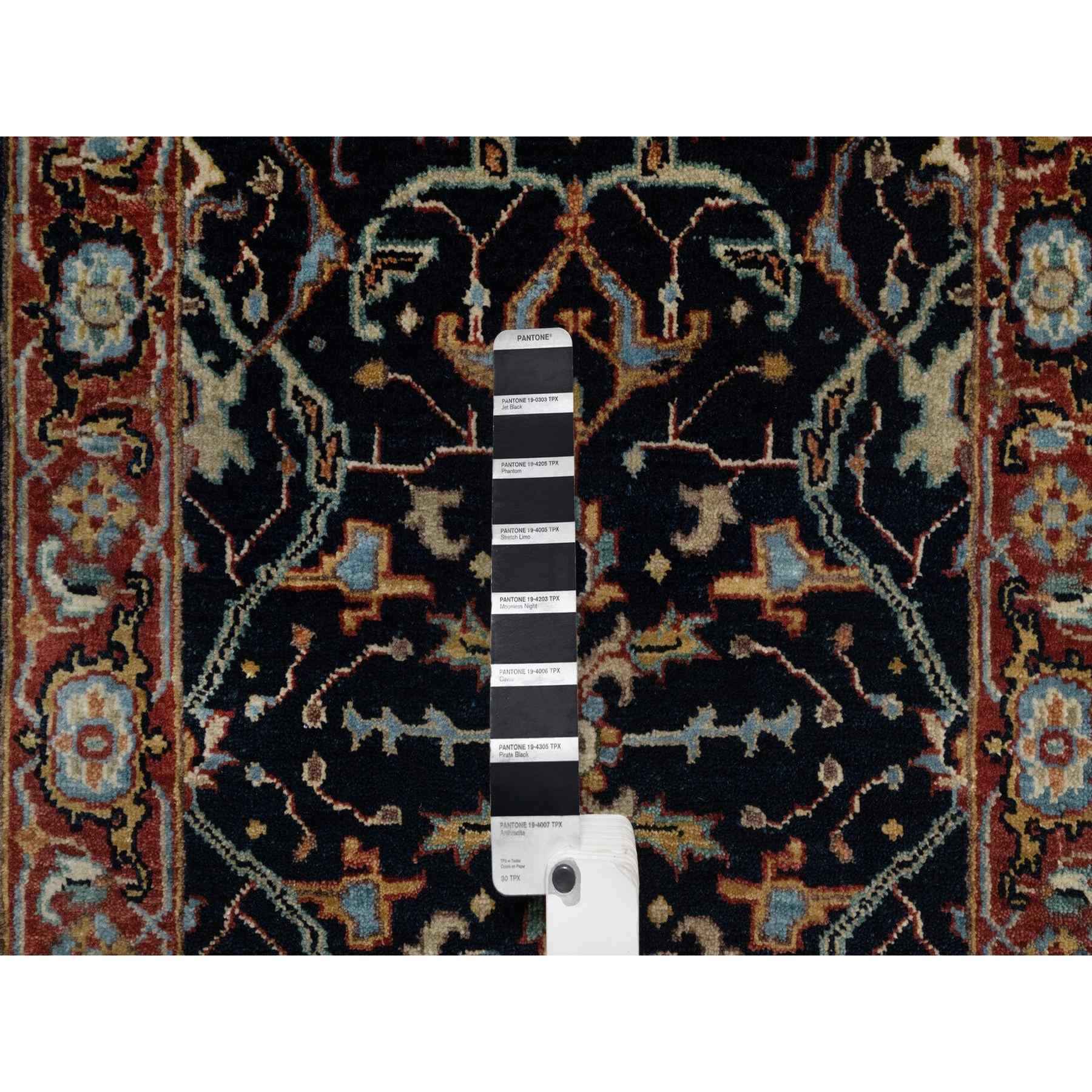 2'x3'2" Midnight Blue, Antiqued Fine Heriz Re-Creation with All Over Vines Design, Hand Knotted, Hand Spun New Zealand Wool, Vegetable Dyes, Mat, Sample, Oriental Rug HR91486 - Image 4