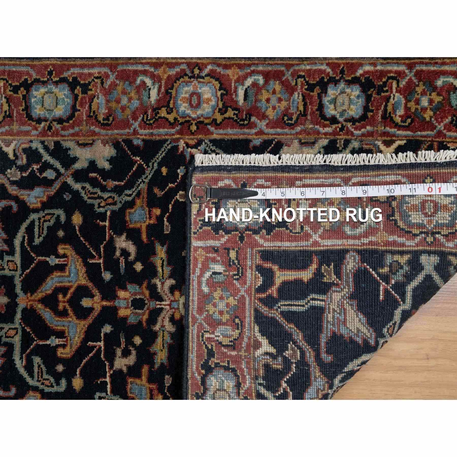 2'x3'2" Midnight Blue, Antiqued Fine Heriz Re-Creation with All Over Vines Design, Hand Knotted, Hand Spun New Zealand Wool, Vegetable Dyes, Mat, Sample, Oriental Rug HR91486 - Image 8