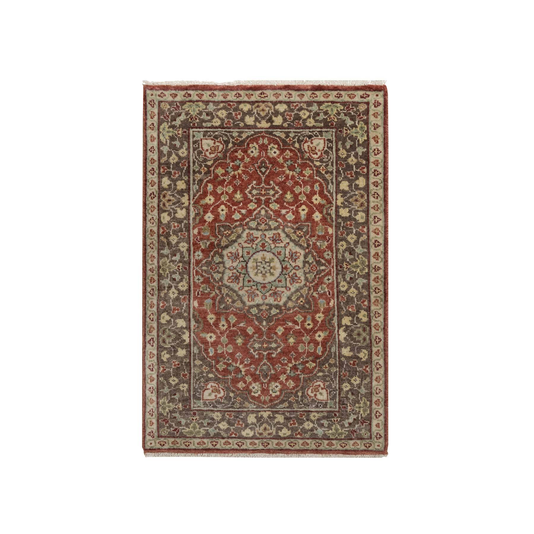2'1"x3'1" Salsa Red, Antiqued Tabriz with Haji Jalili Design, Hand Knotted, Pure Wool, Vegetable Dyes, Soft Pile, Denser Weave, Sample, Mat, Oriental Rug HR91490