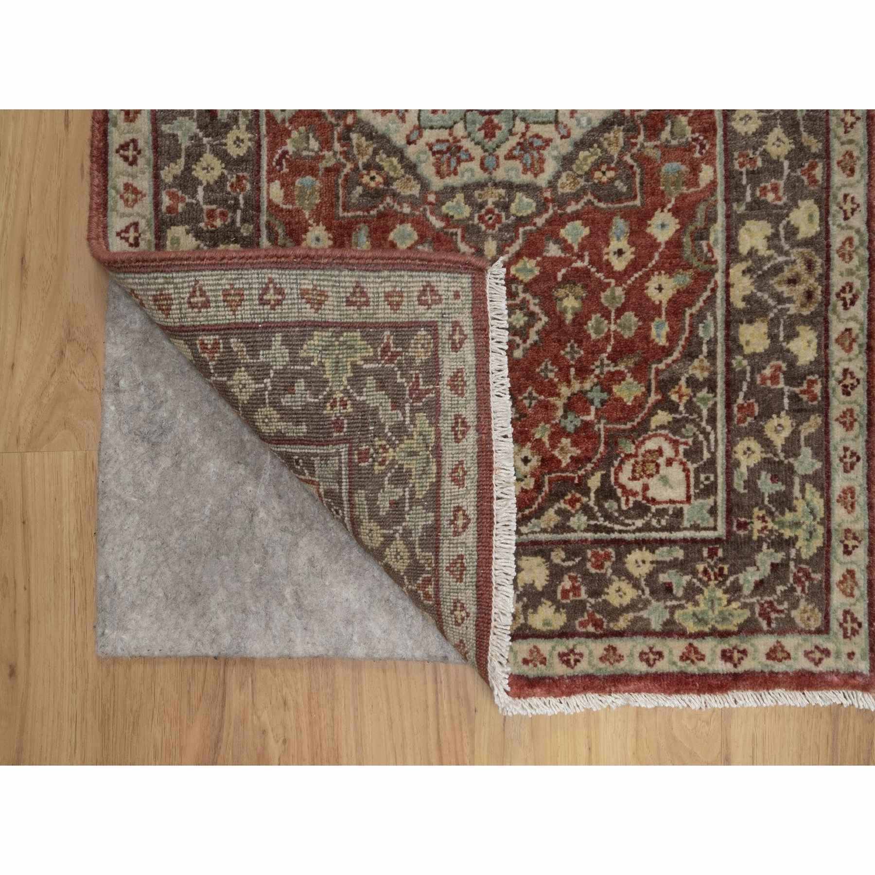 2'1"x3'1" Salsa Red, Antiqued Tabriz with Haji Jalili Design, Hand Knotted, Pure Wool, Vegetable Dyes, Soft Pile, Denser Weave, Sample, Mat, Oriental Rug HR91490 - Image 3
