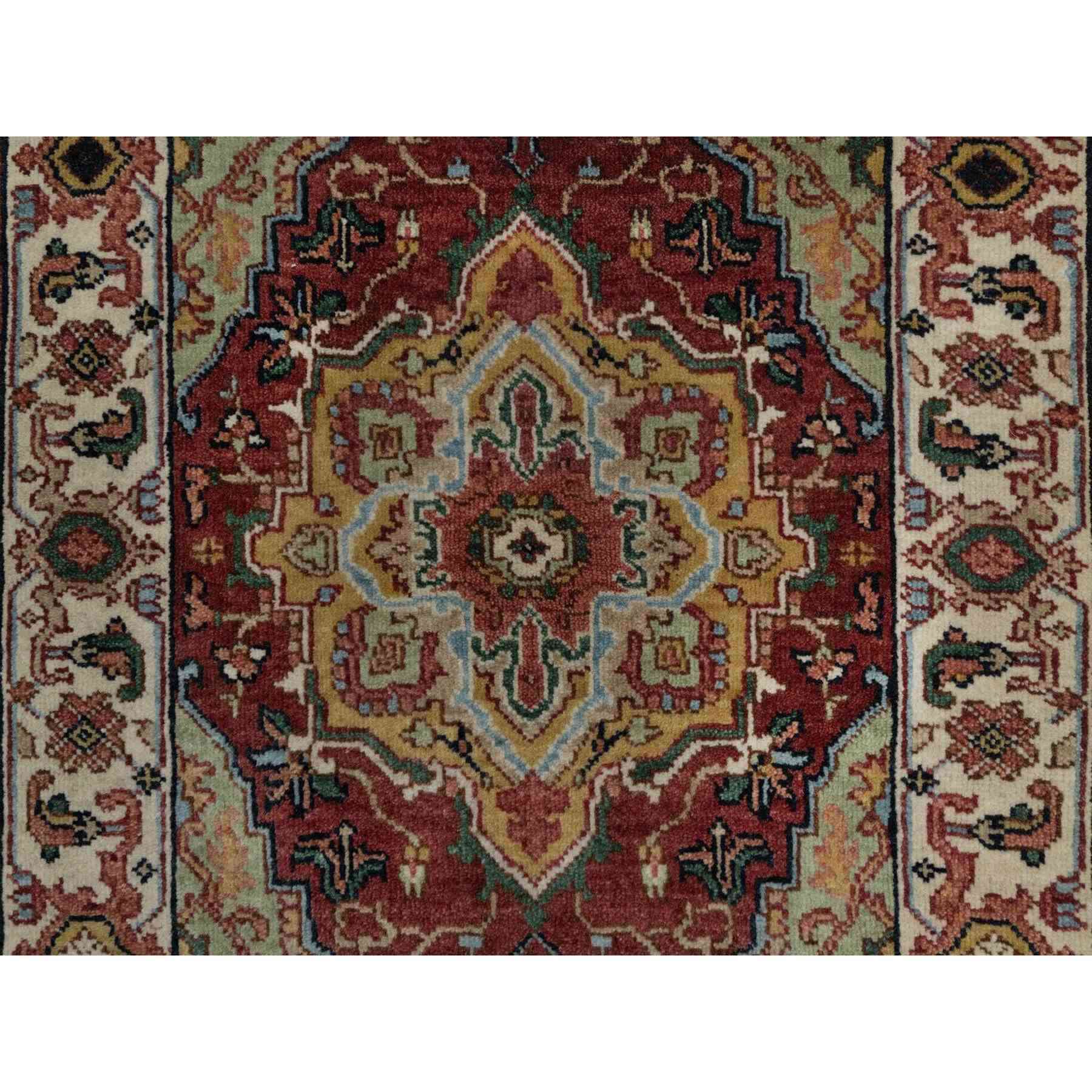 2'1"x3' Brick Red, Antiqued Fine Heriz Re-Creation, Medallion Design, Hand Knotted, Soft Pile, Hand Spun New Zealand Wool, Vegetable Dyes, Mat, Sample, Oriental Rug HR91493 - Image 5