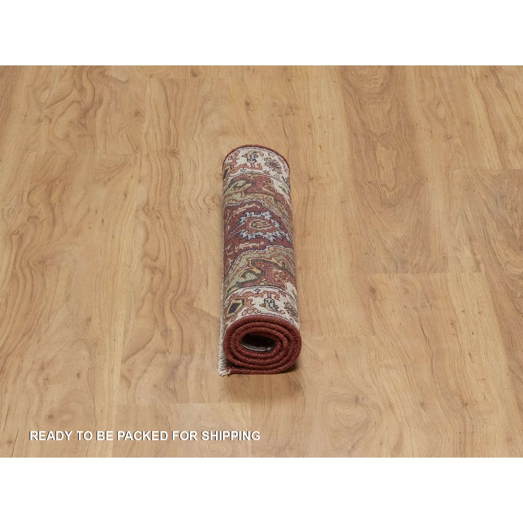 2'1"x3' Brick Red, Antiqued Fine Heriz Re-Creation, Medallion Design, Hand Knotted, Soft Pile, Hand Spun New Zealand Wool, Vegetable Dyes, Mat, Sample, Oriental Rug HR91493 - Image 6