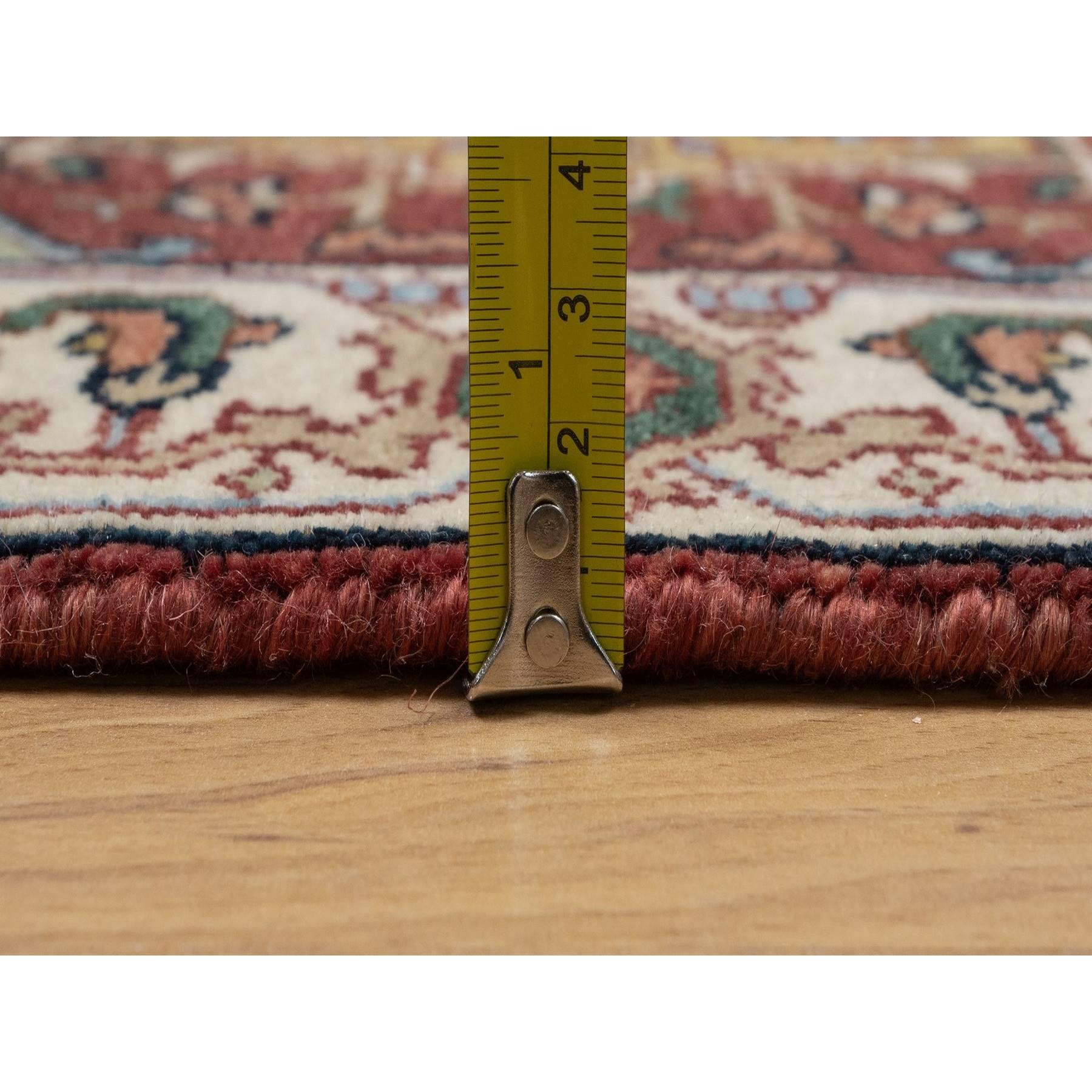 2'1"x3' Brick Red, Antiqued Fine Heriz Re-Creation, Medallion Design, Hand Knotted, Soft Pile, Hand Spun New Zealand Wool, Vegetable Dyes, Mat, Sample, Oriental Rug HR91493 - Image 7