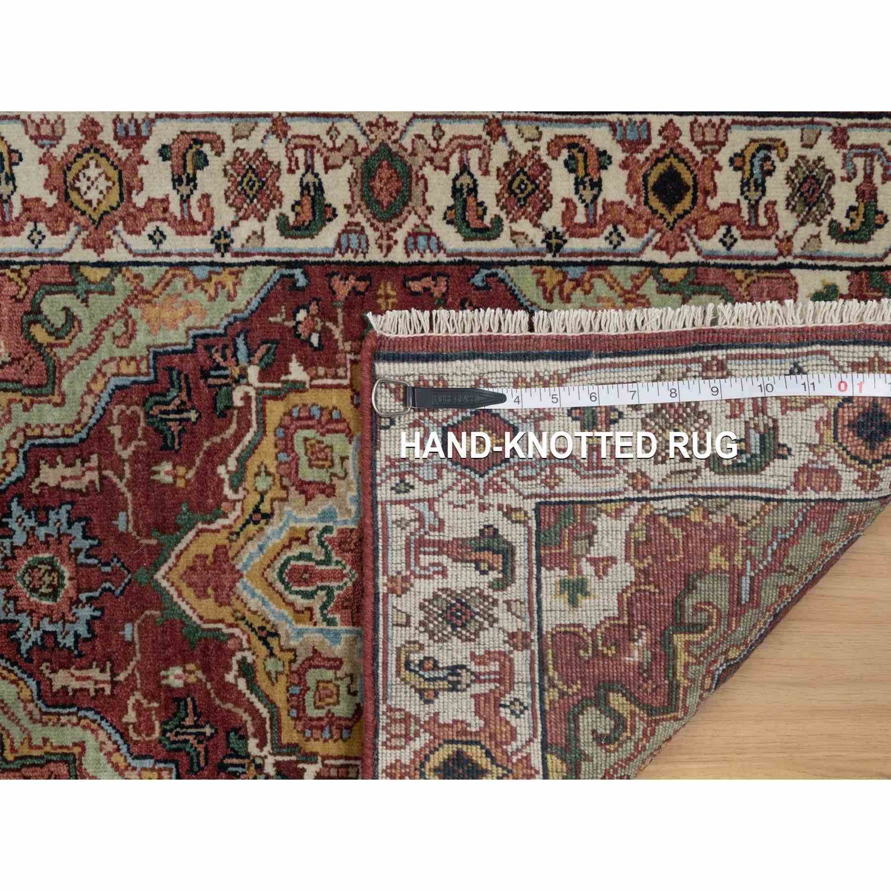 2'1"x3' Brick Red, Antiqued Fine Heriz Re-Creation, Medallion Design, Hand Knotted, Soft Pile, Hand Spun New Zealand Wool, Vegetable Dyes, Mat, Sample, Oriental Rug HR91493 - Image 8