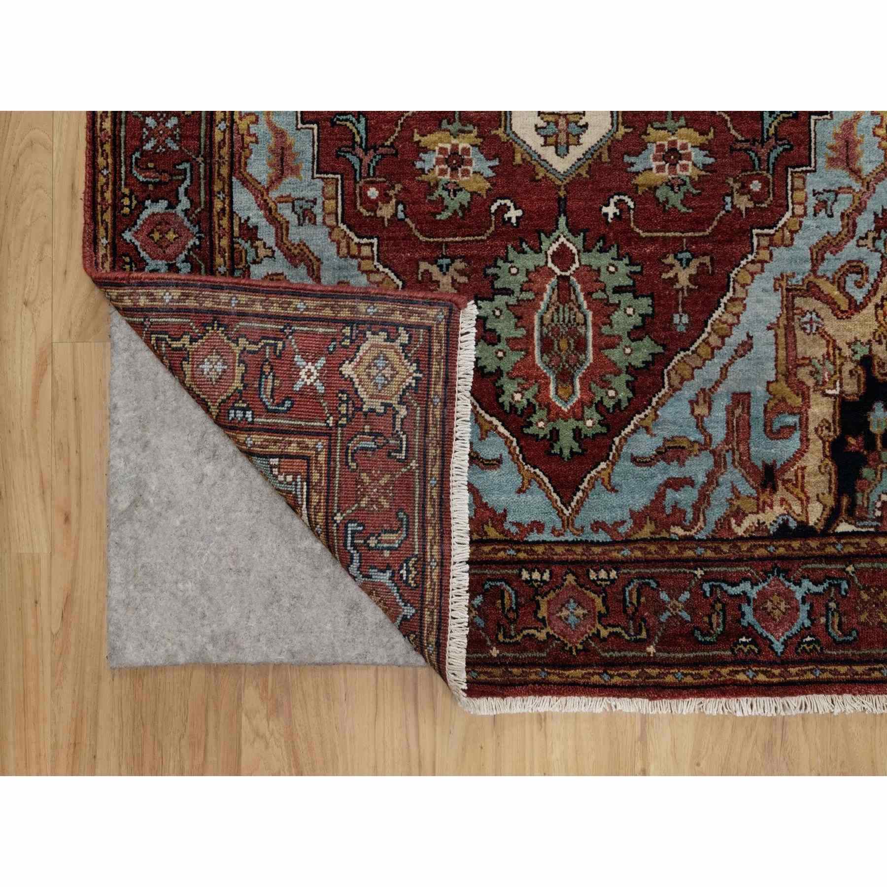 3'x5' Brick Red, Antiqued Fine Heriz Re-Creation, Medallion Design, Hand Knotted, Soft Pile, Hand Spun New Zealand Wool, Vegetable Dyes, Oriental Rug HR91497 - Image 3