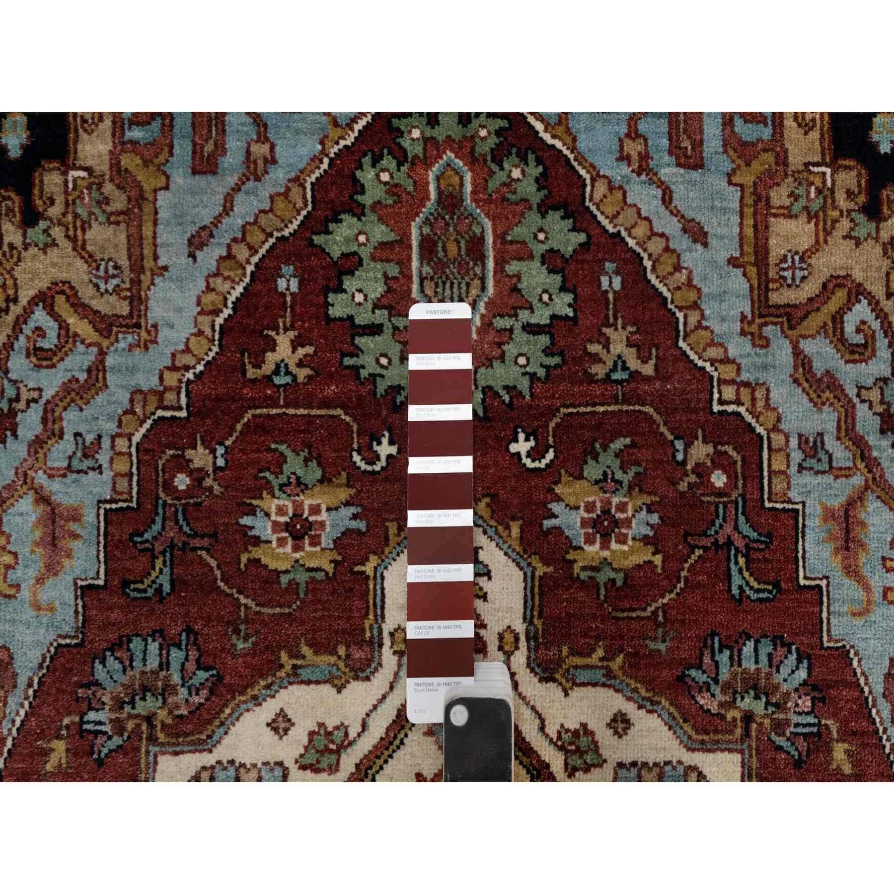 3'x5' Brick Red, Antiqued Fine Heriz Re-Creation, Medallion Design, Hand Knotted, Soft Pile, Hand Spun New Zealand Wool, Vegetable Dyes, Oriental Rug HR91497 - Image 4
