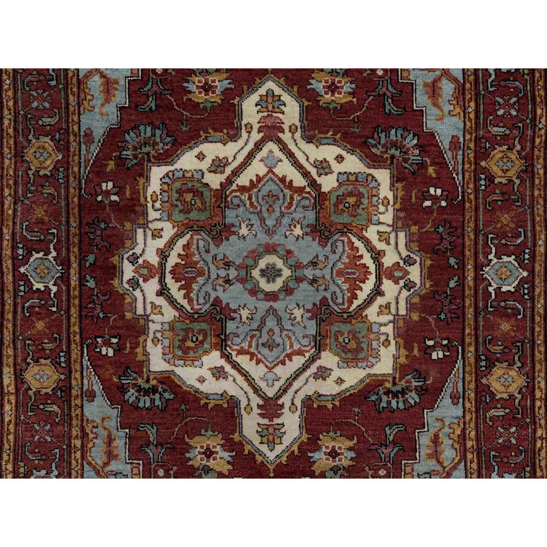 3'x5' Brick Red, Antiqued Fine Heriz Re-Creation, Medallion Design, Hand Knotted, Soft Pile, Hand Spun New Zealand Wool, Vegetable Dyes, Oriental Rug HR91497 - Image 5