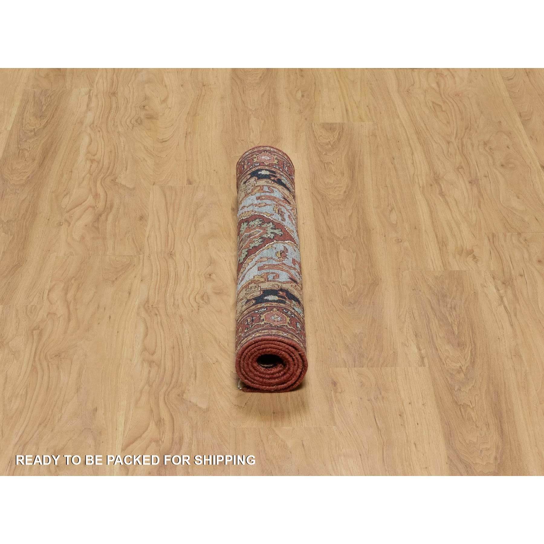 3'x5' Brick Red, Antiqued Fine Heriz Re-Creation, Medallion Design, Hand Knotted, Soft Pile, Hand Spun New Zealand Wool, Vegetable Dyes, Oriental Rug HR91497 - Image 6