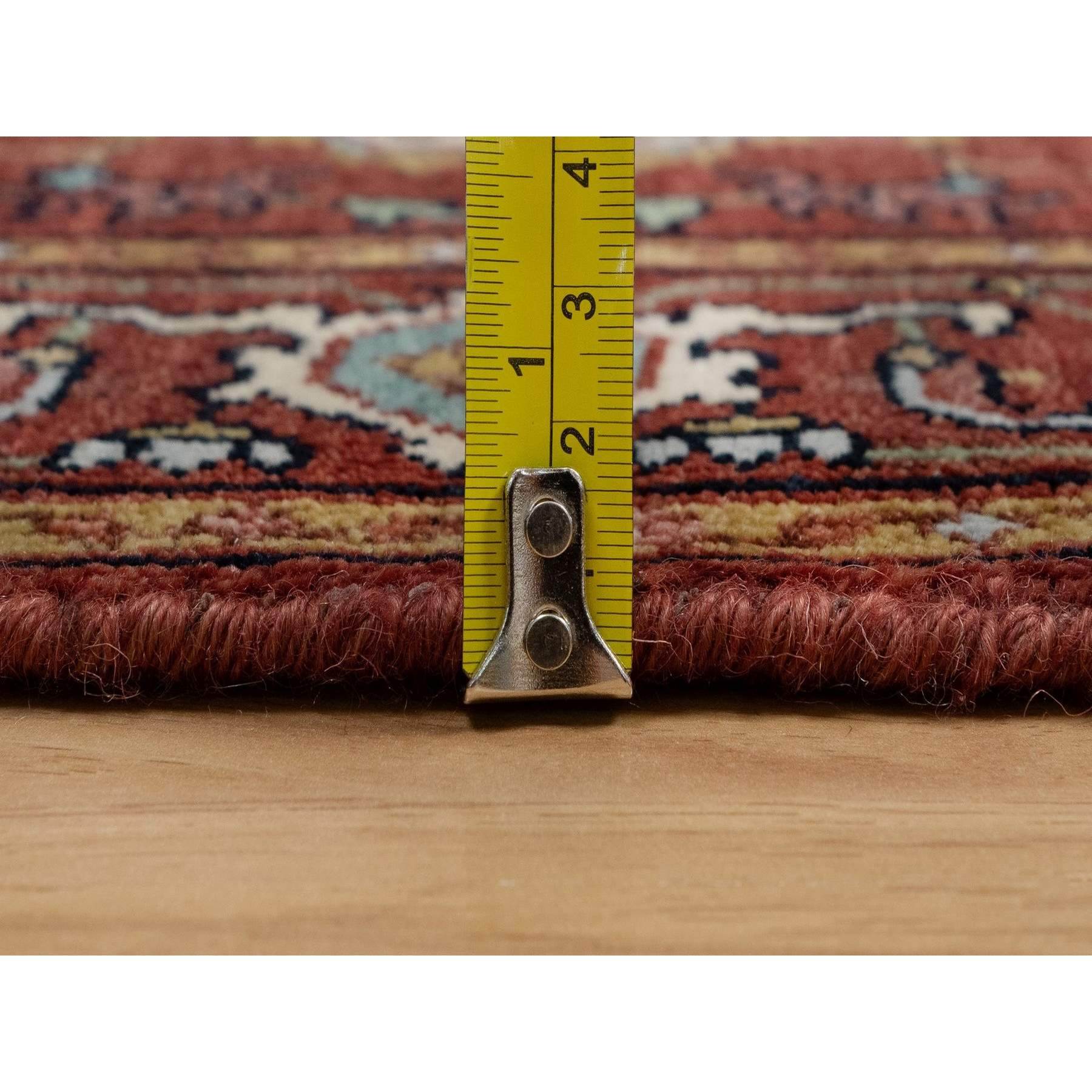 3'x5' Brick Red, Antiqued Fine Heriz Re-Creation, Medallion Design, Hand Knotted, Soft Pile, Hand Spun New Zealand Wool, Vegetable Dyes, Oriental Rug HR91497 - Image 7