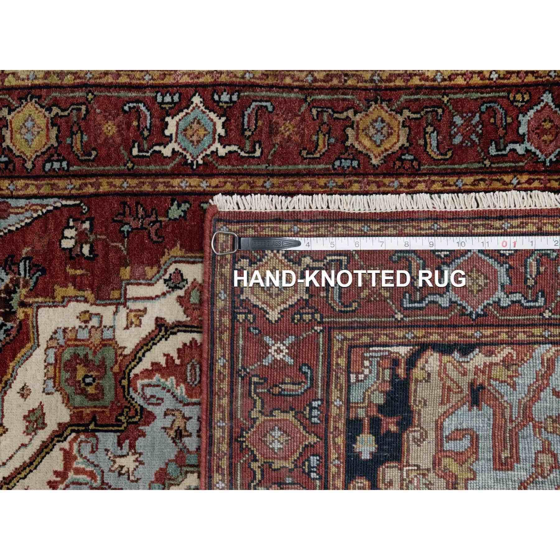 3'x5' Brick Red, Antiqued Fine Heriz Re-Creation, Medallion Design, Hand Knotted, Soft Pile, Hand Spun New Zealand Wool, Vegetable Dyes, Oriental Rug HR91497 - Image 8