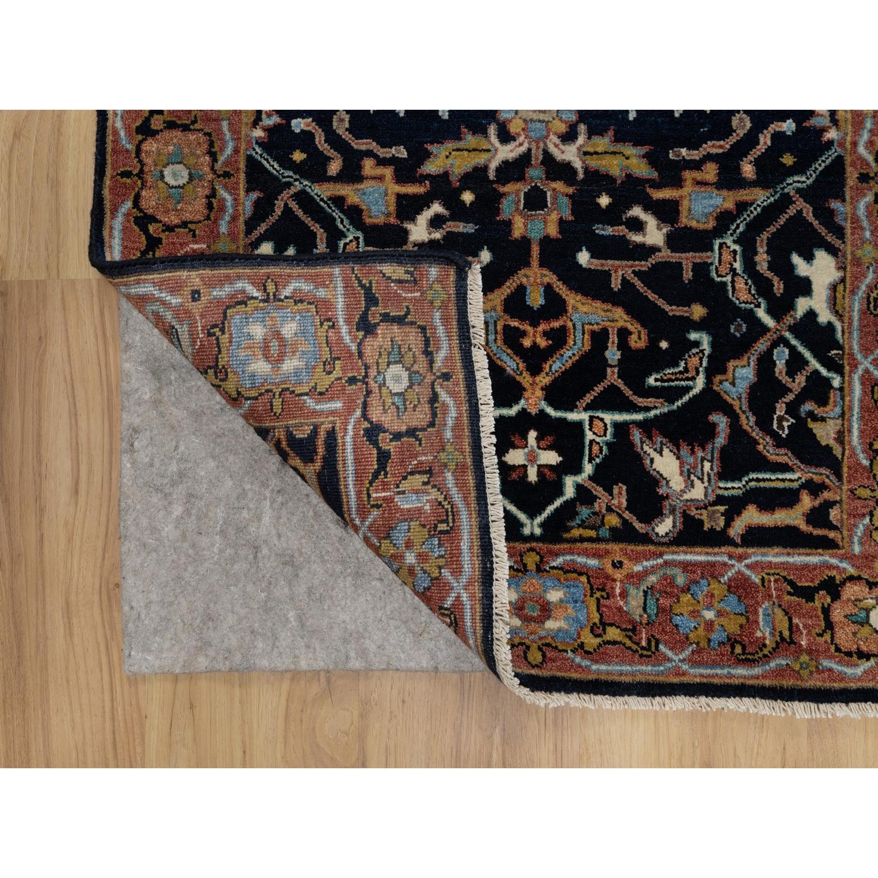 2'7"x8'1" Caviar Blue, Antiqued Fine Heriz Re-Creation with All Over Vines Design, Hand Spun New Zealand Wool, Hand Knotted, Vegetable Dyes, Runner, Oriental Rug HR91501 - Image 3