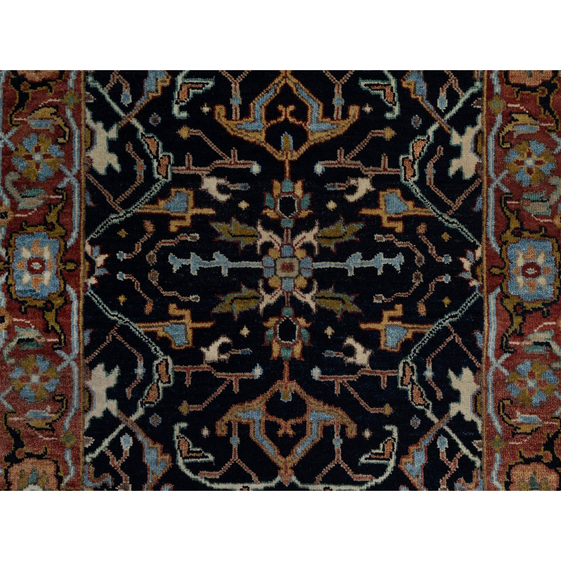 2'7"x8'1" Caviar Blue, Antiqued Fine Heriz Re-Creation with All Over Vines Design, Hand Spun New Zealand Wool, Hand Knotted, Vegetable Dyes, Runner, Oriental Rug HR91501 - Image 5