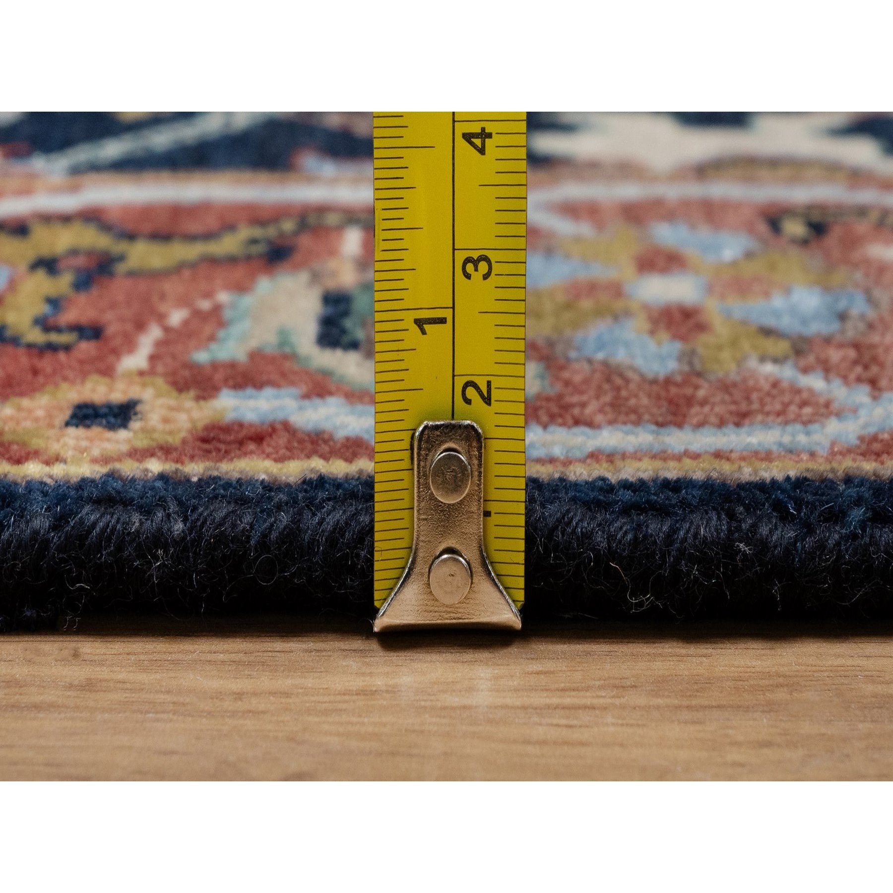 2'7"x8'1" Caviar Blue, Antiqued Fine Heriz Re-Creation with All Over Vines Design, Hand Spun New Zealand Wool, Hand Knotted, Vegetable Dyes, Runner, Oriental Rug HR91501 - Image 7