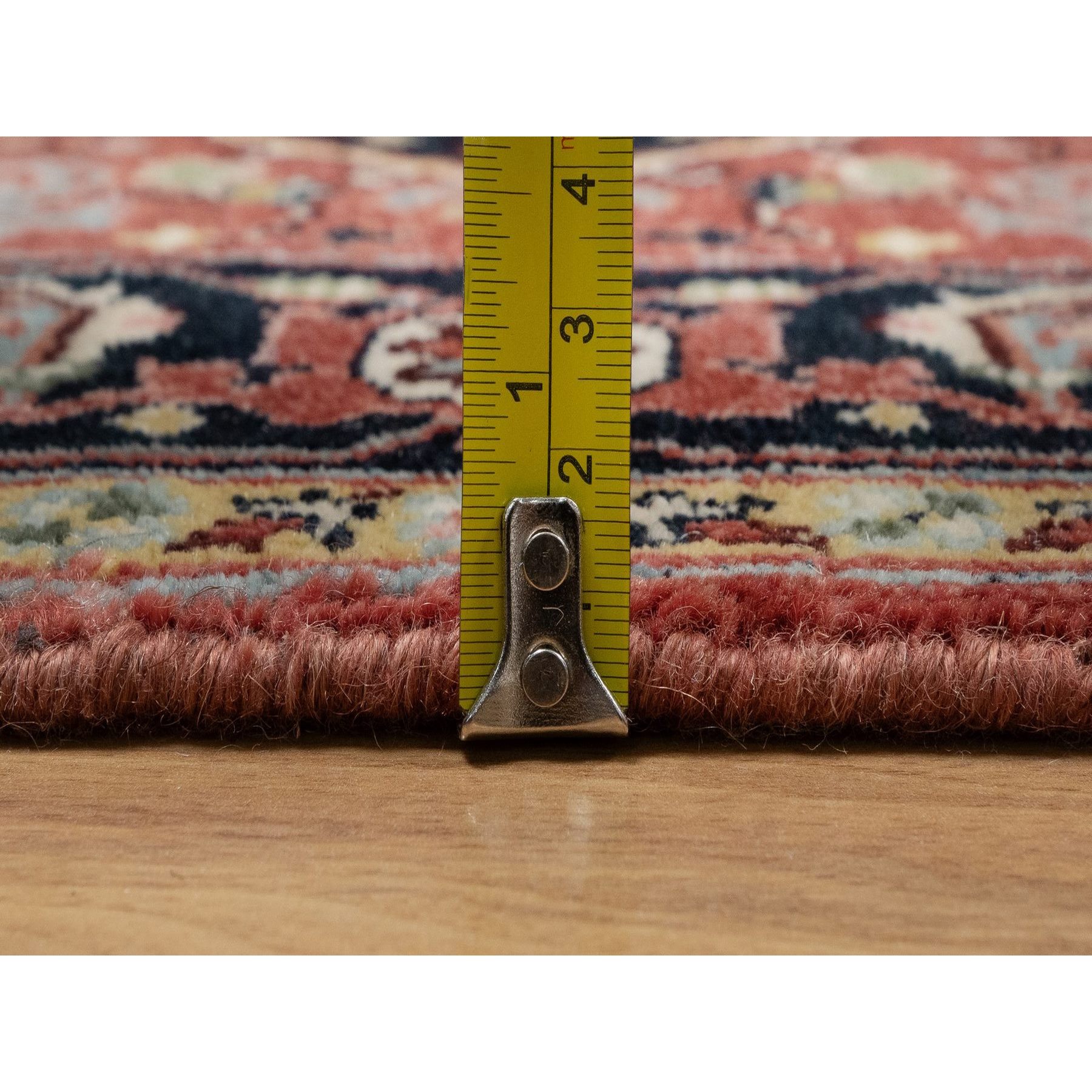 3'x5' Brick Red, Antiqued Fine Heriz Re-Creation with Geometric Medallion Design, Hand Knotted, Hand Spun New Zealand Wool, Soft and Plush, Oriental Rug HR91509 - Image 7