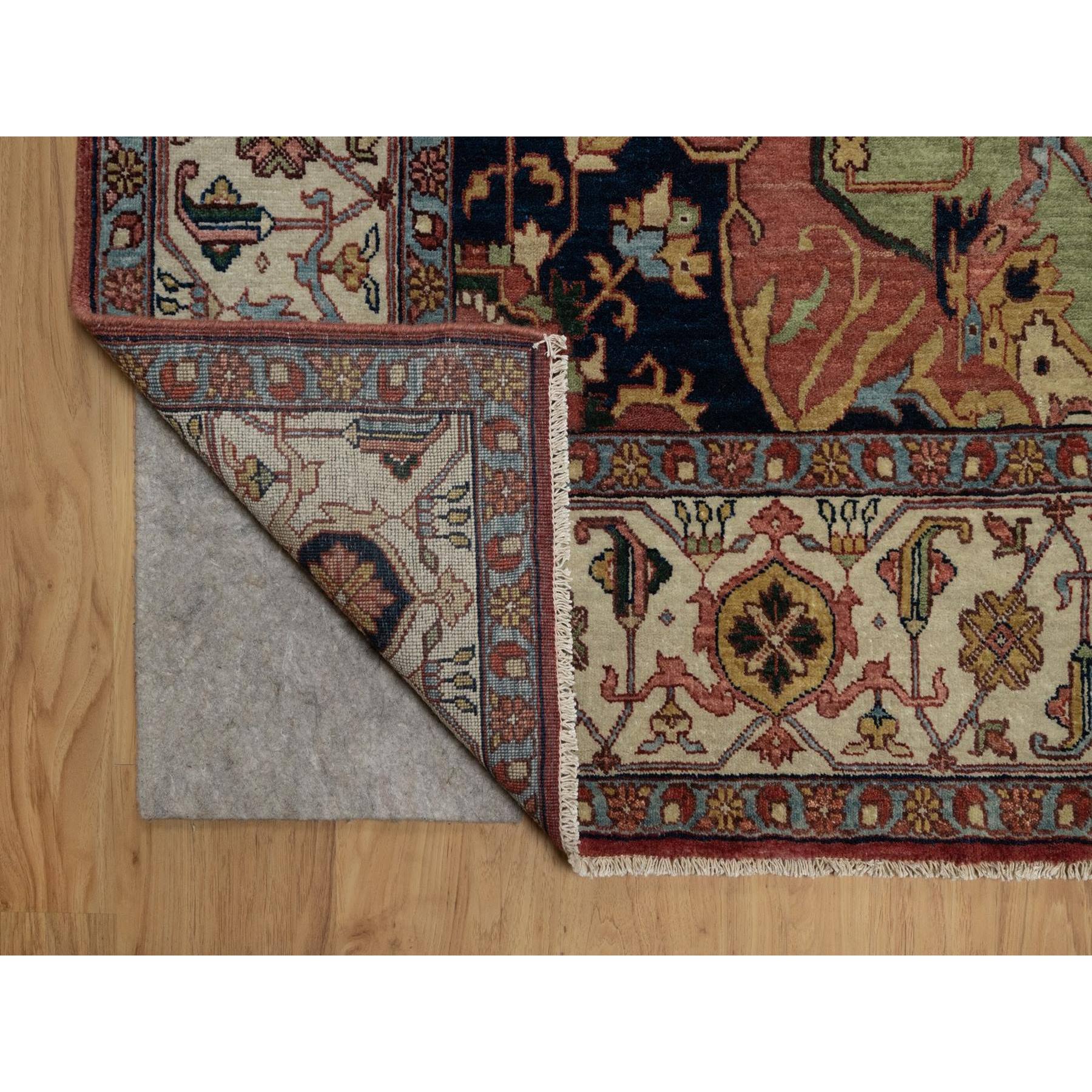 9'x12'1" Barn Red, Antiqued Fine Heriz Re-Creation, Medallion Design, Hand Knotted, Soft Pile, Hand Spun New Zealand Wool, Vegetable Dyes, Oriental Rug HR91516 - Image 4