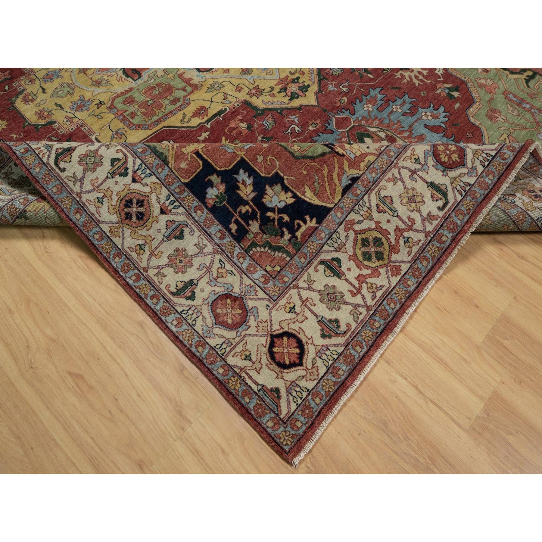 9'x12'1" Barn Red, Antiqued Fine Heriz Re-Creation, Medallion Design, Hand Knotted, Soft Pile, Hand Spun New Zealand Wool, Vegetable Dyes, Oriental Rug HR91516 - Image 6