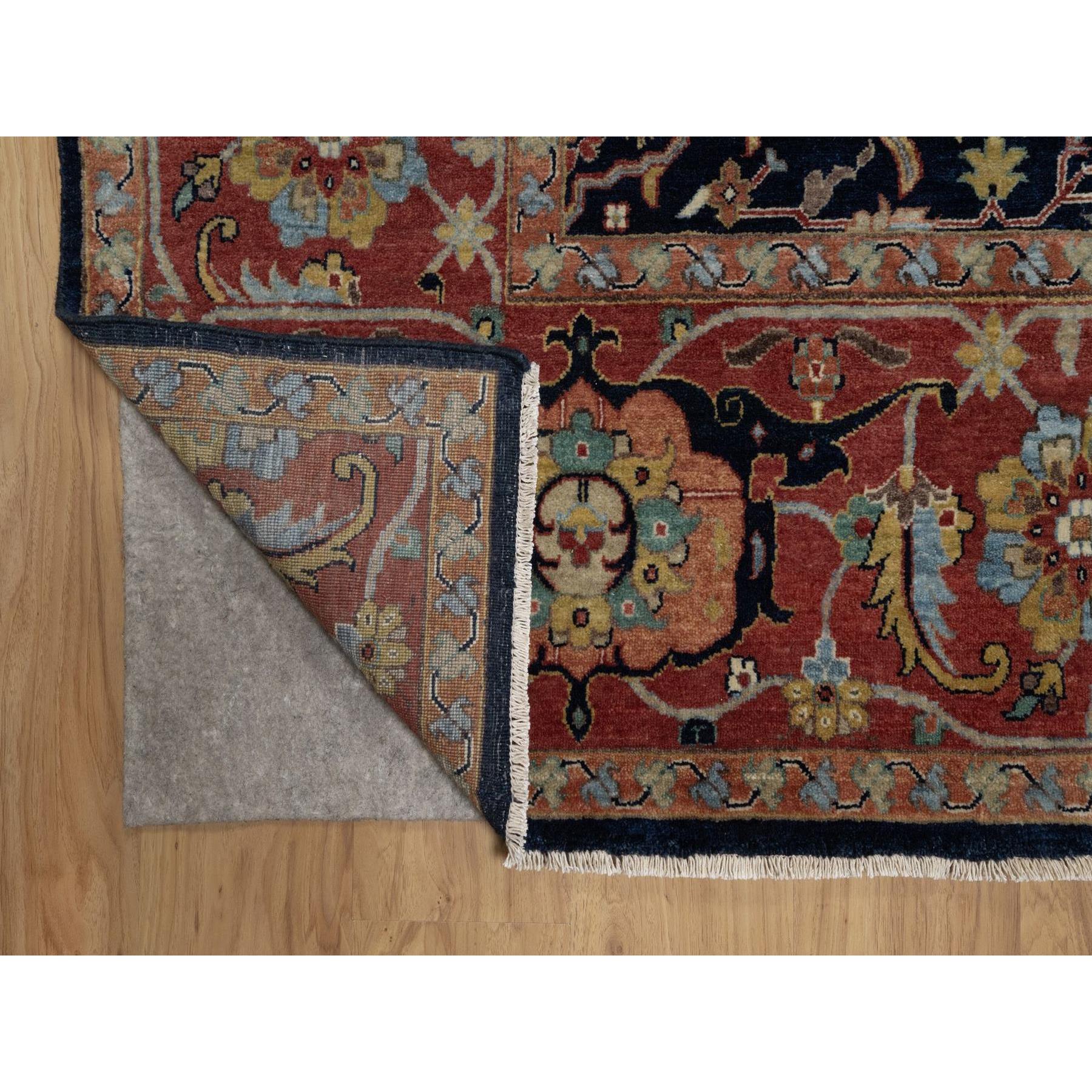 9'x12'1" Caviar Blue, Antiqued Fine Heriz Re-Creation with All Over Vines Design, Soft Pile, Hand Spun New Zealand Wool, Hand Knotted, Vegetable Dyes, Oriental Rug HR91517 - Image 4