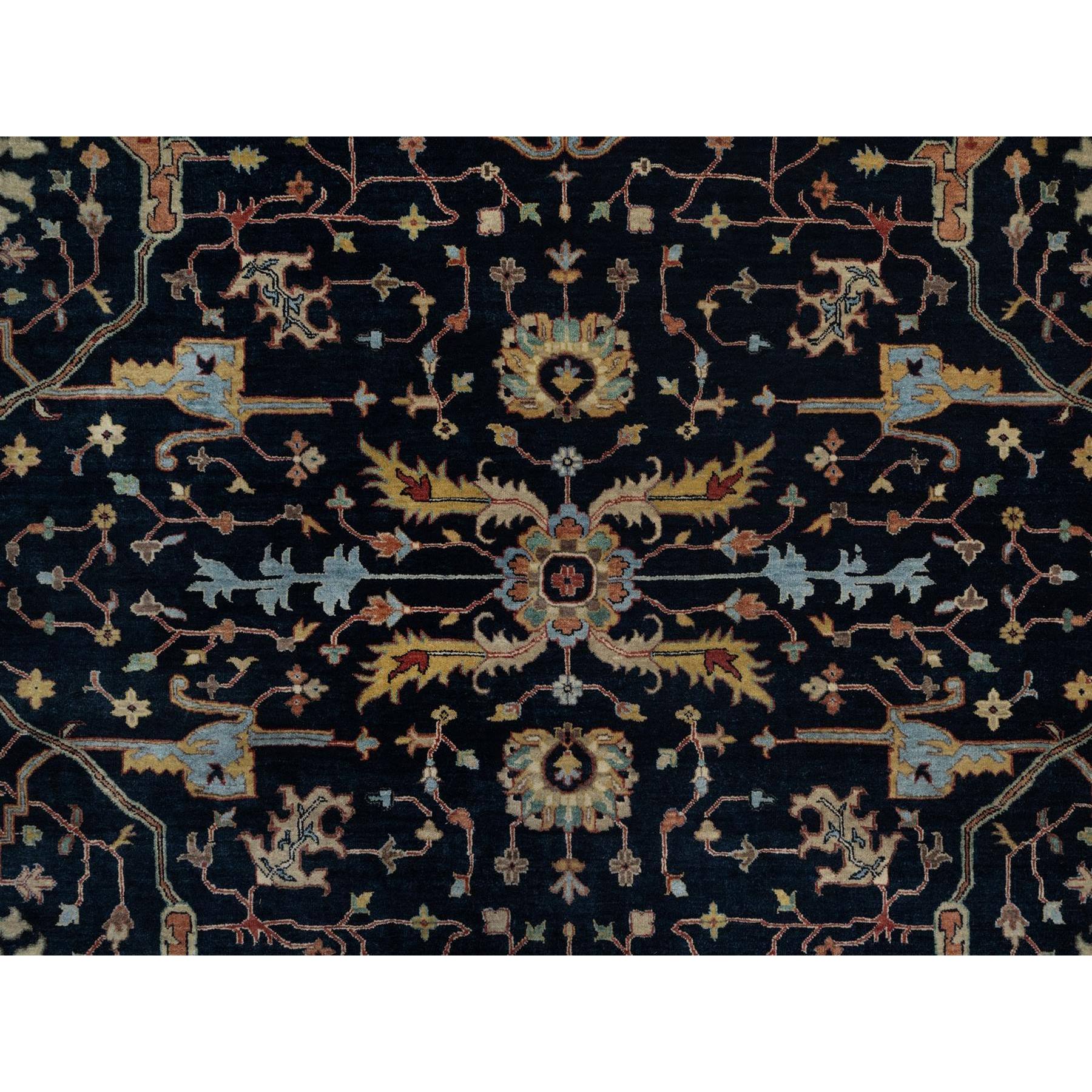 9'x12'1" Caviar Blue, Antiqued Fine Heriz Re-Creation with All Over Vines Design, Soft Pile, Hand Spun New Zealand Wool, Hand Knotted, Vegetable Dyes, Oriental Rug HR91517 - Image 8