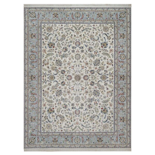 9'1"x12' Pristine White, Hand Knotted, Nain with All Over Flower Design, 250 KPSI, Wool and Silk, Soft Pile, Oriental Rug HR91549